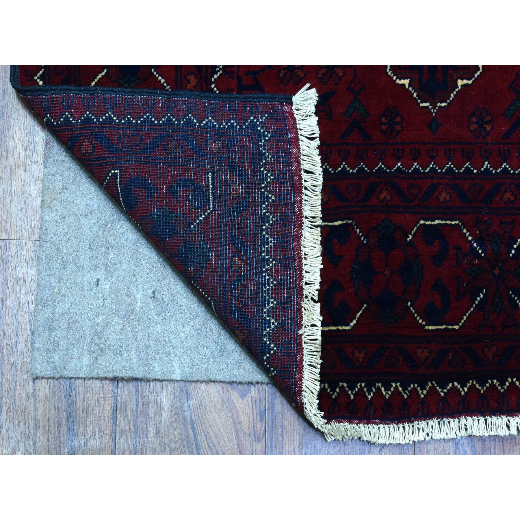 3'x9'1" Deep and Saturated Red Hand Woven, Afghan Khamyab, Geometric Medallions Runner Oriental Rug 