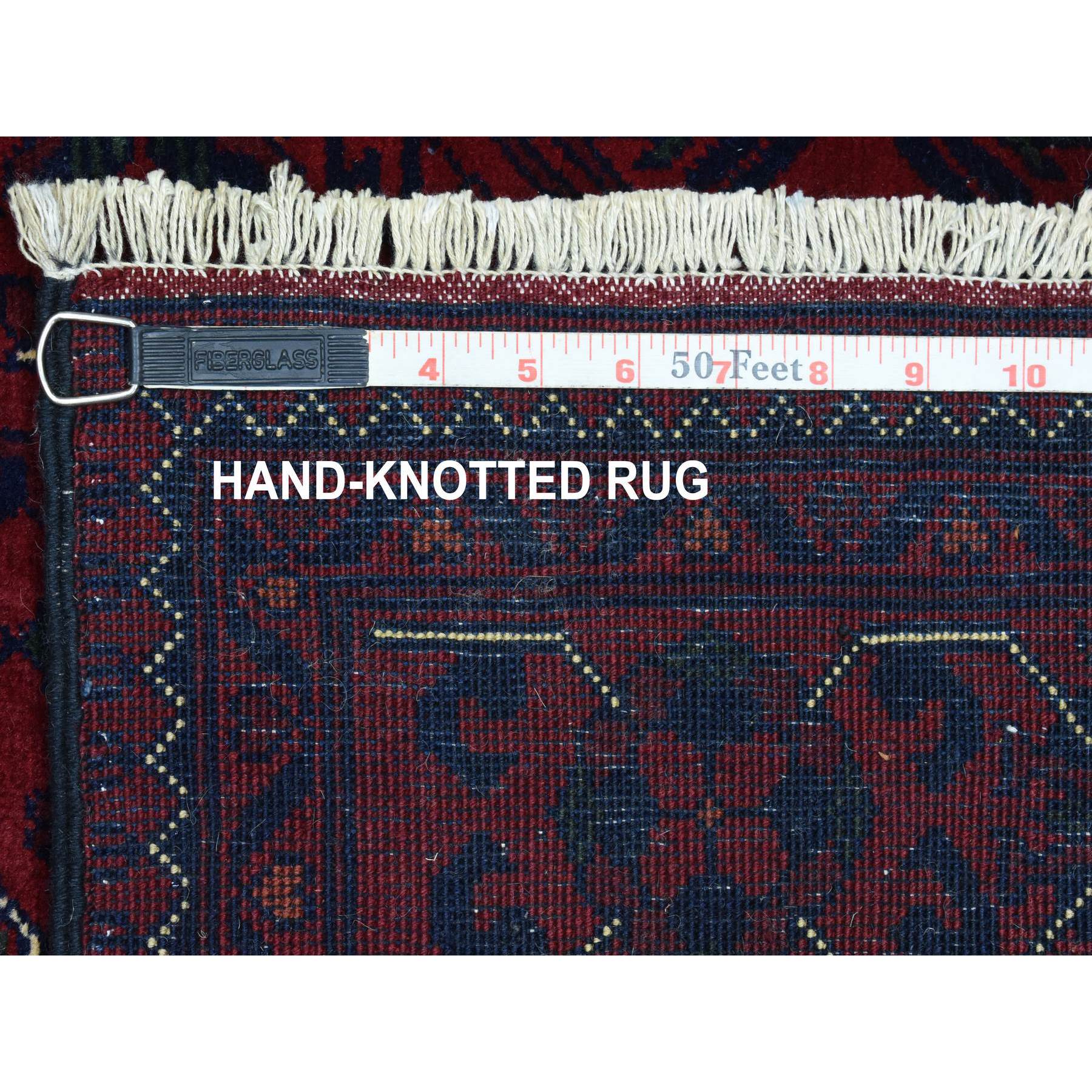 3'x9'1" Deep and Saturated Red Hand Woven, Afghan Khamyab, Geometric Medallions Runner Oriental Rug 