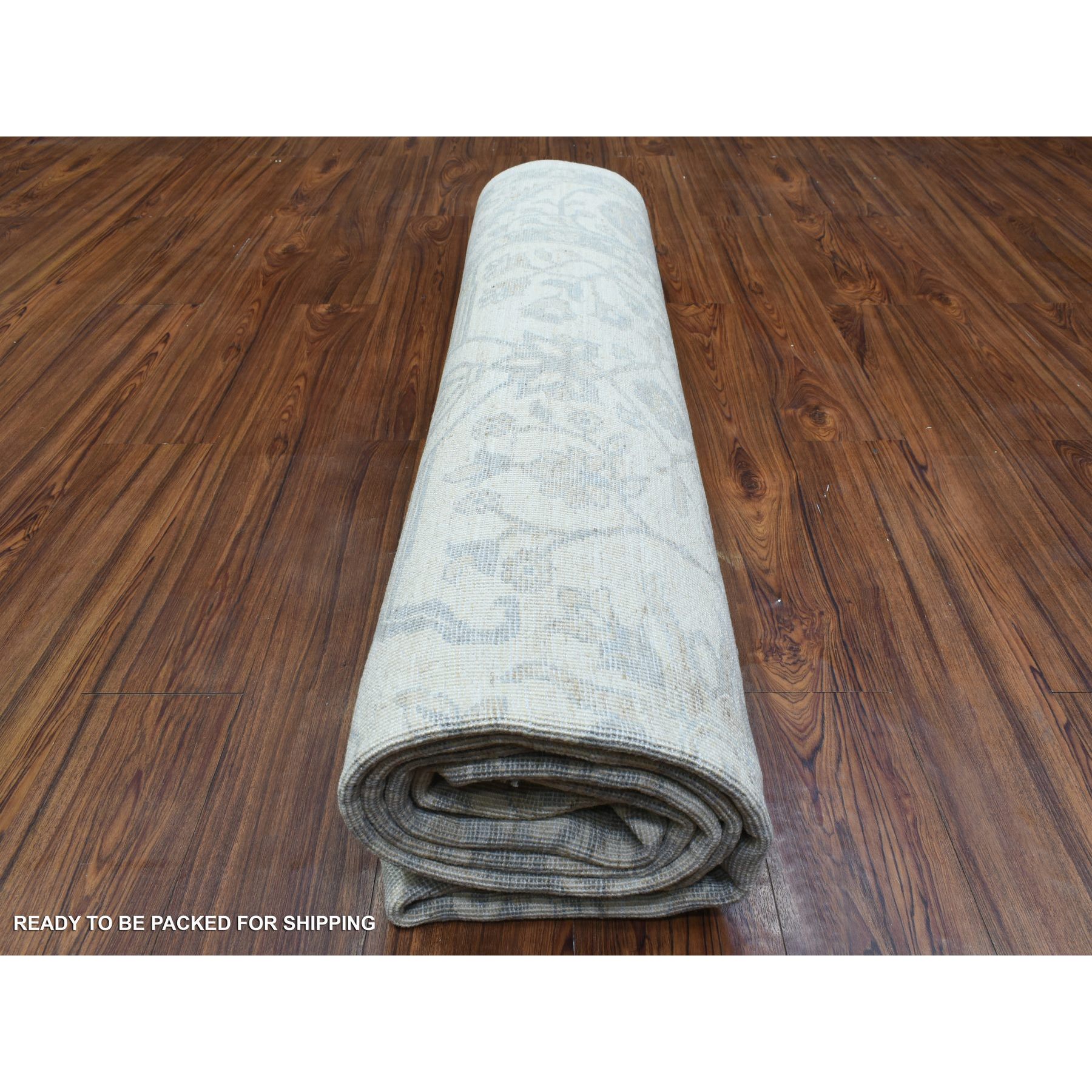 8'4"x9'7" Ivory, White Wash Peshawar with All Over Design, Natural Dyes Pure Wool Hand Woven, Oriental Rug 