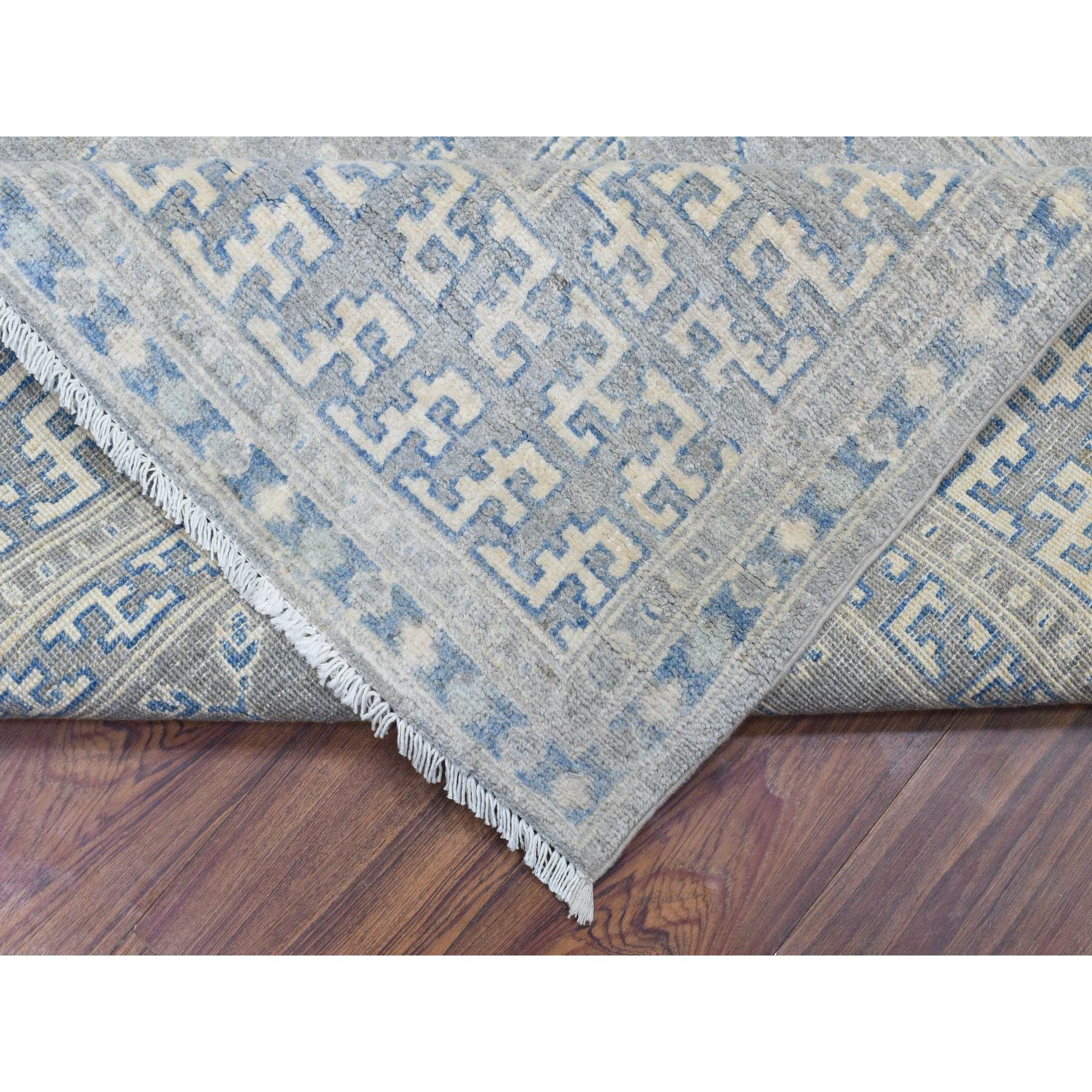 8'1"x9'7" Stone Gray, White Wash Peshawar with Samarkand Garden Design Natural Dyes, Organic Wool Hand Woven, Oriental Rug 