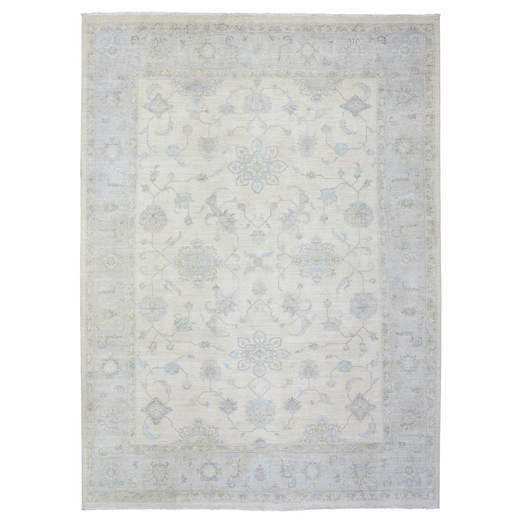 8'10"x11'7" Ivory, All Over Peshawar Antique Mahal Design Natural Dyes, Soft and Shiny Wool Hand Woven, Oriental Rug 