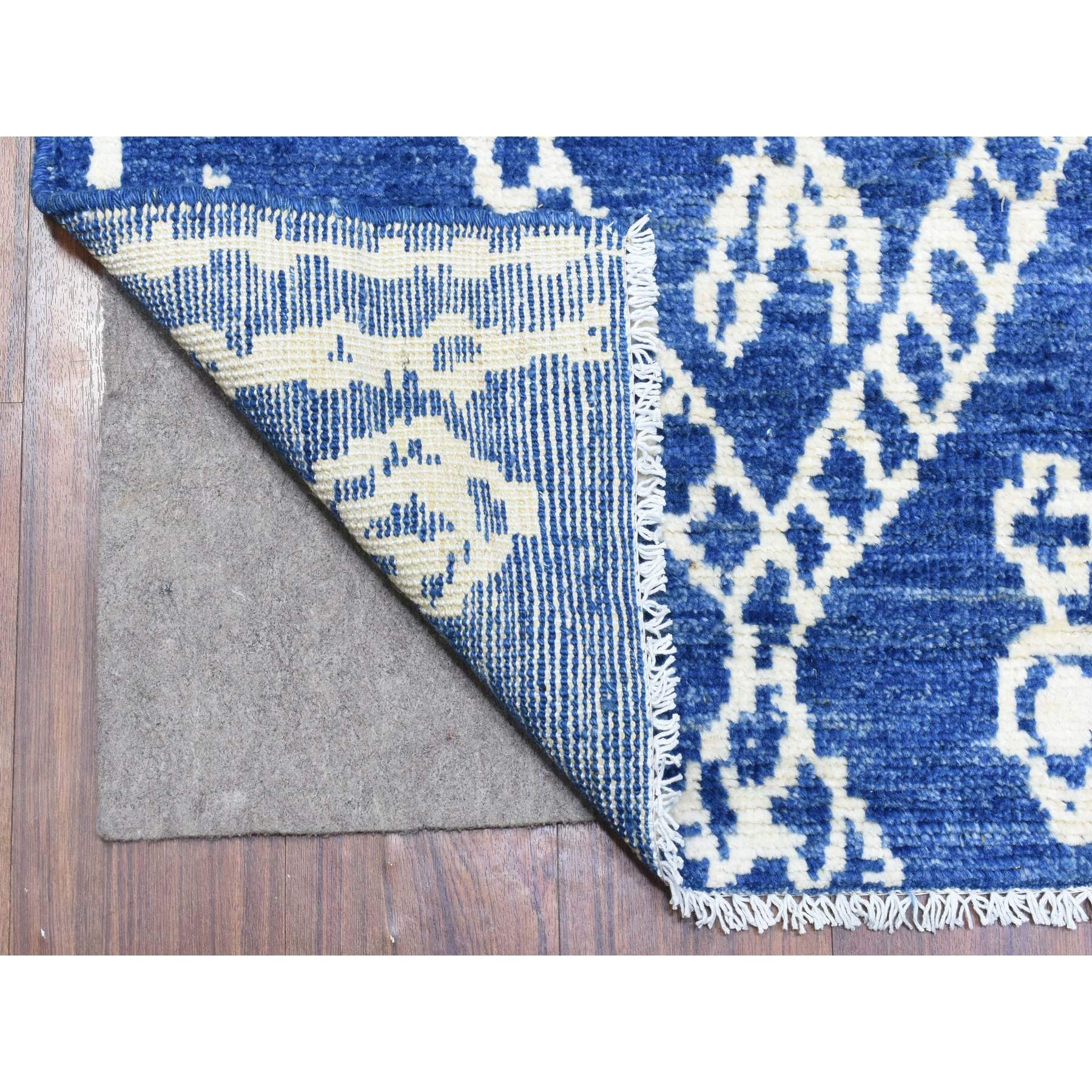 2'8"x15'4" Denim Blue, Soft Organic Wool Hand Woven, Boujaad Moroccan Berber Design with Geometric Triangular Design, Natural Dyes, Runner Oriental Rug 