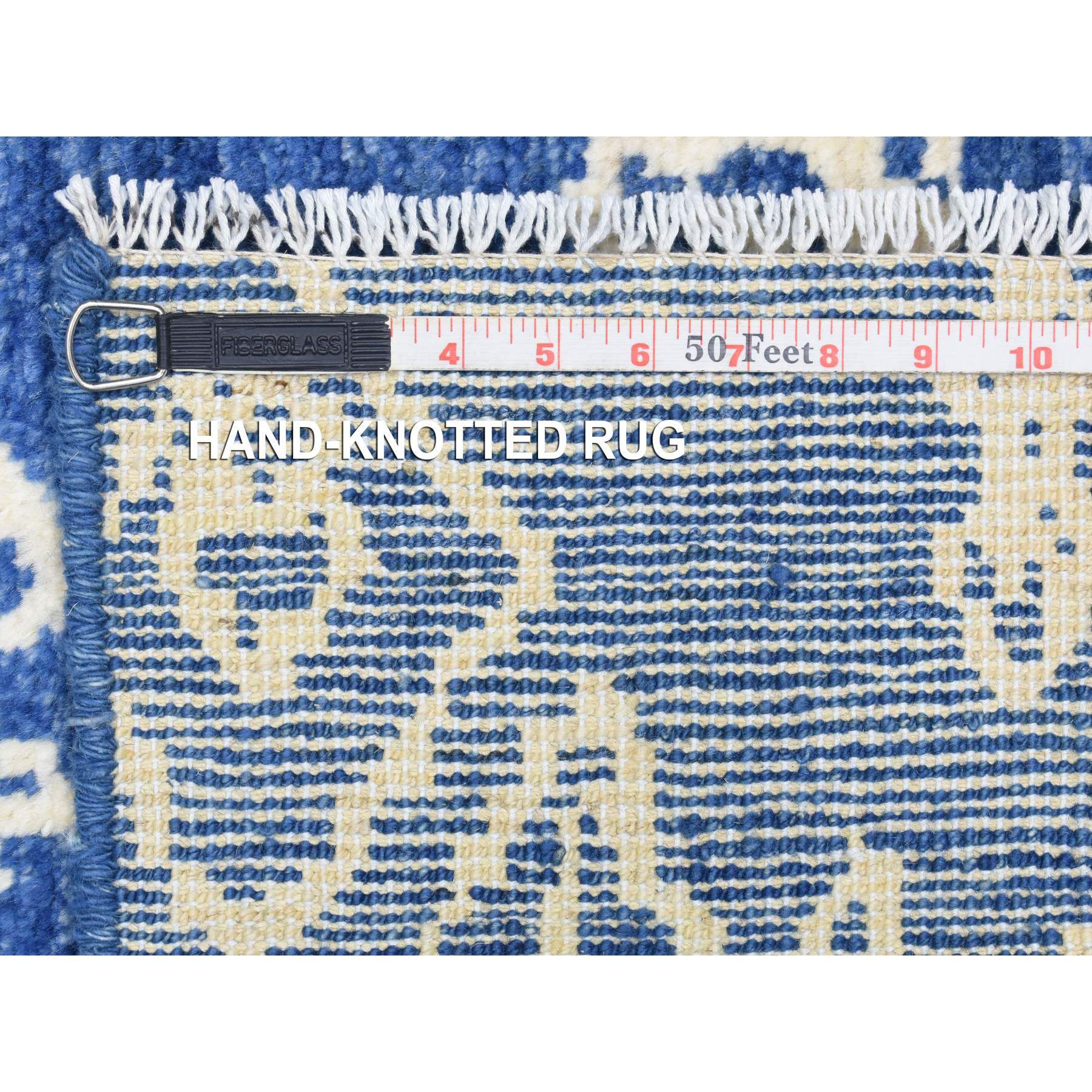 2'8"x15'4" Denim Blue, Soft Organic Wool Hand Woven, Boujaad Moroccan Berber Design with Geometric Triangular Design, Natural Dyes, Runner Oriental Rug 
