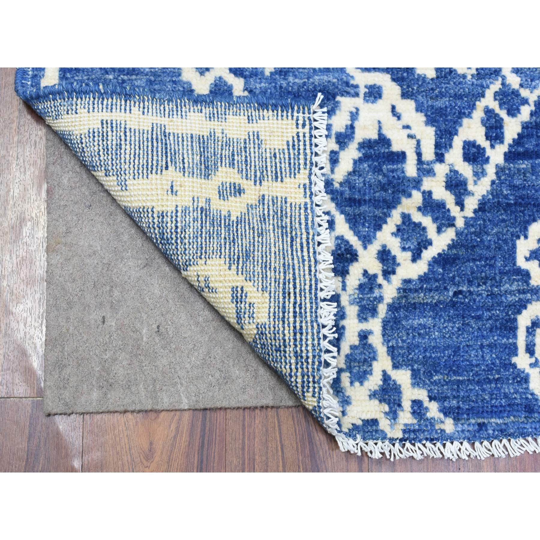 2'10"x9'8" Denim Blue, Boujaad Moroccan Berber Design with Geometric Triangular Design Natural Dyes, Velvety Wool Hand Woven, Runner Oriental Rug 