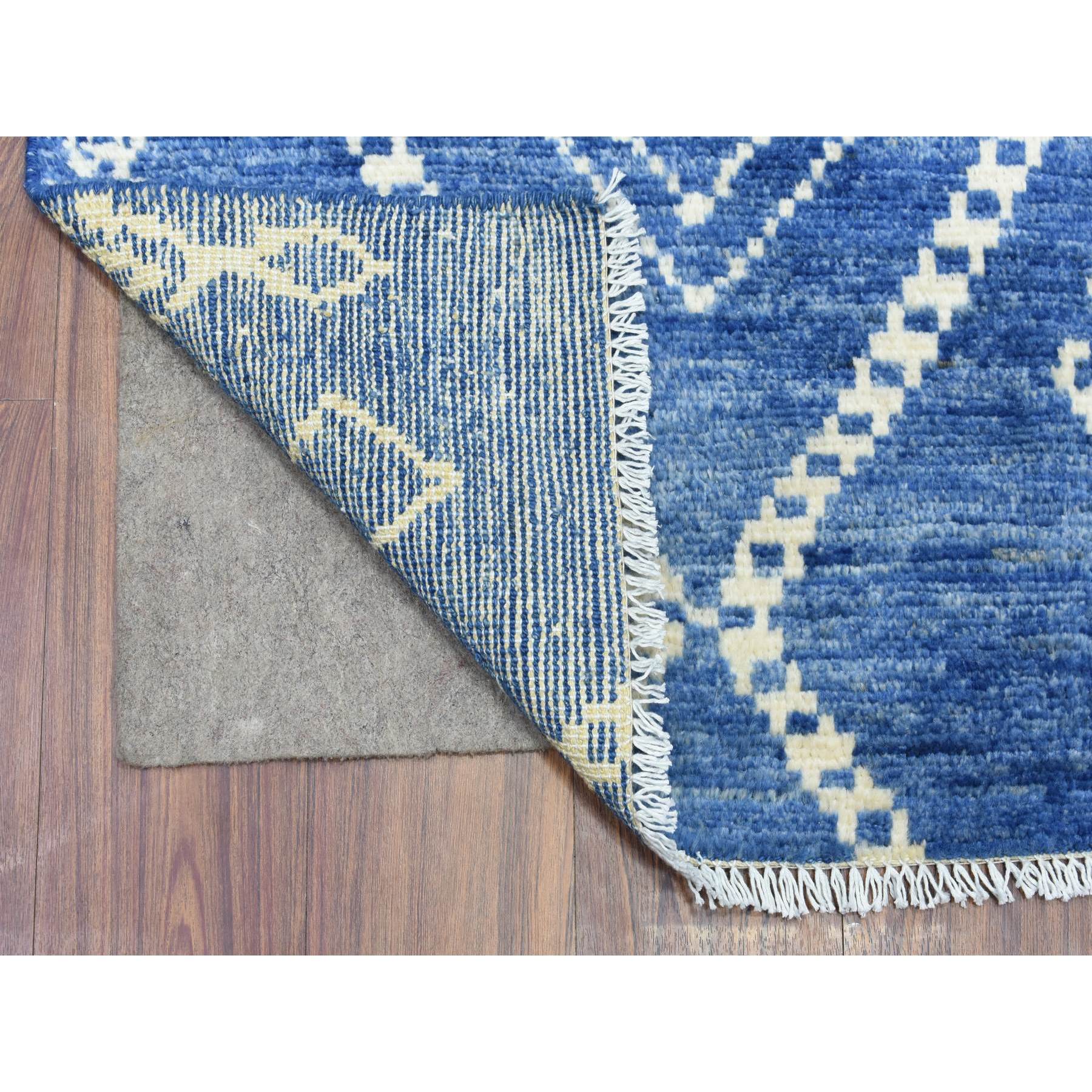 2'9"x16' Denim Blue, Boujaad Moroccan Berber Design with Geometric Triangular Design Natural Dyes, Soft and Velvety Wool Hand Woven, XL Runner Oriental Rug 