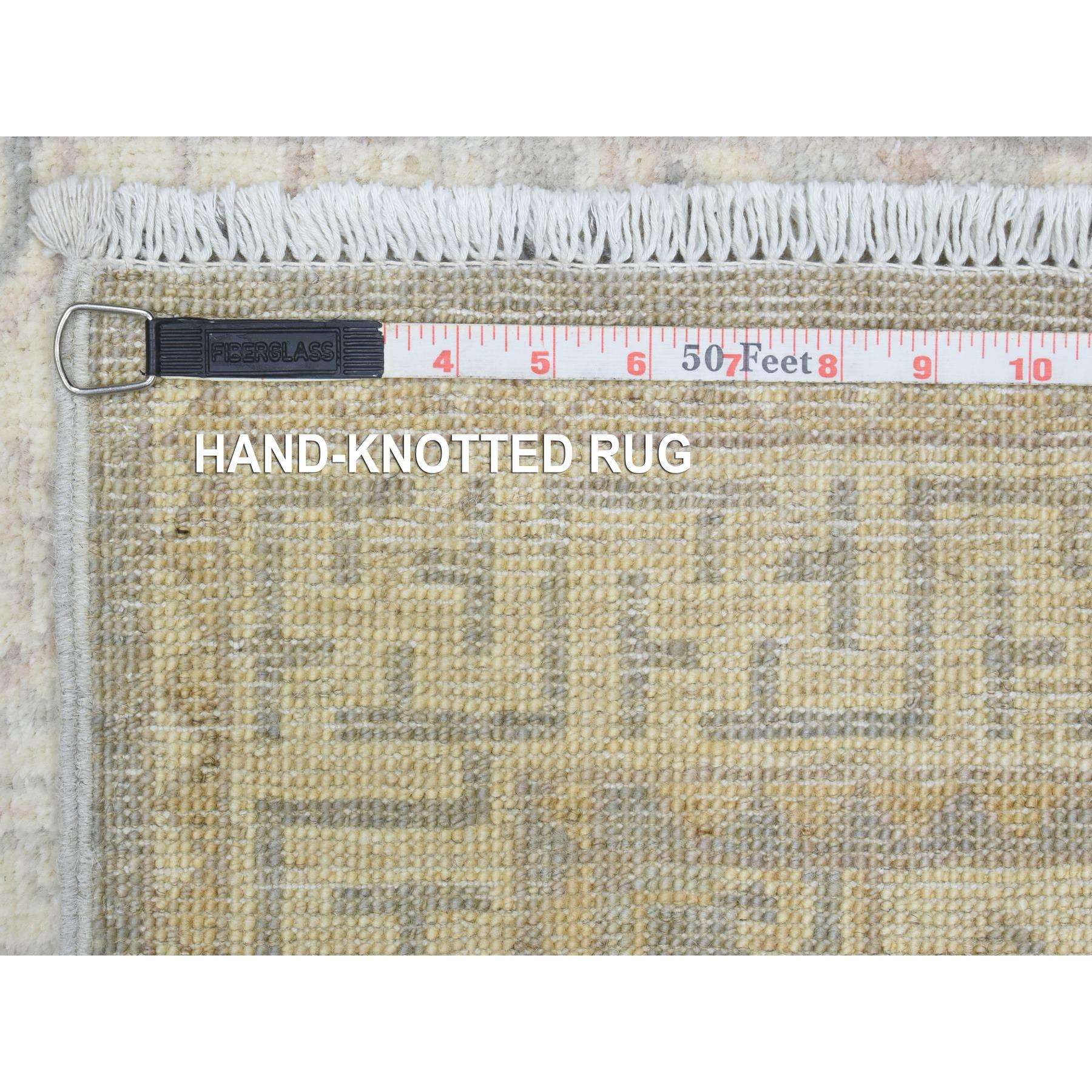 2'9"x18'9" Cream, Hand Woven White Wash Peshawar with Khotan Design, Natural Dyes Pure Wool, XL Runner Oriental Rug 