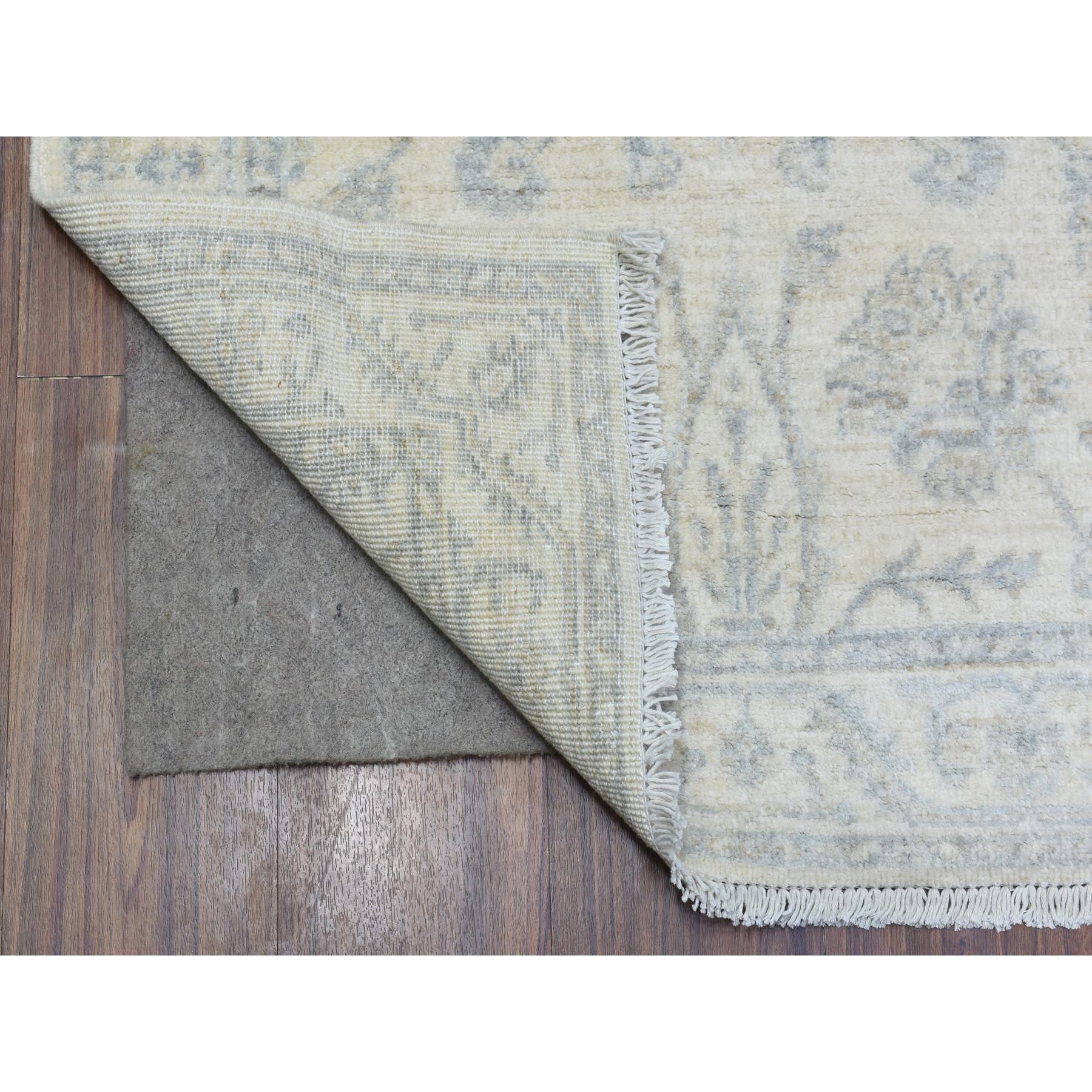 2'9"x9'4" Ivory, White Wash Peshawar with All Over Mahal Design Natural Dyes, Extra Soft Wool Hand Woven, Runner Oriental Rug 