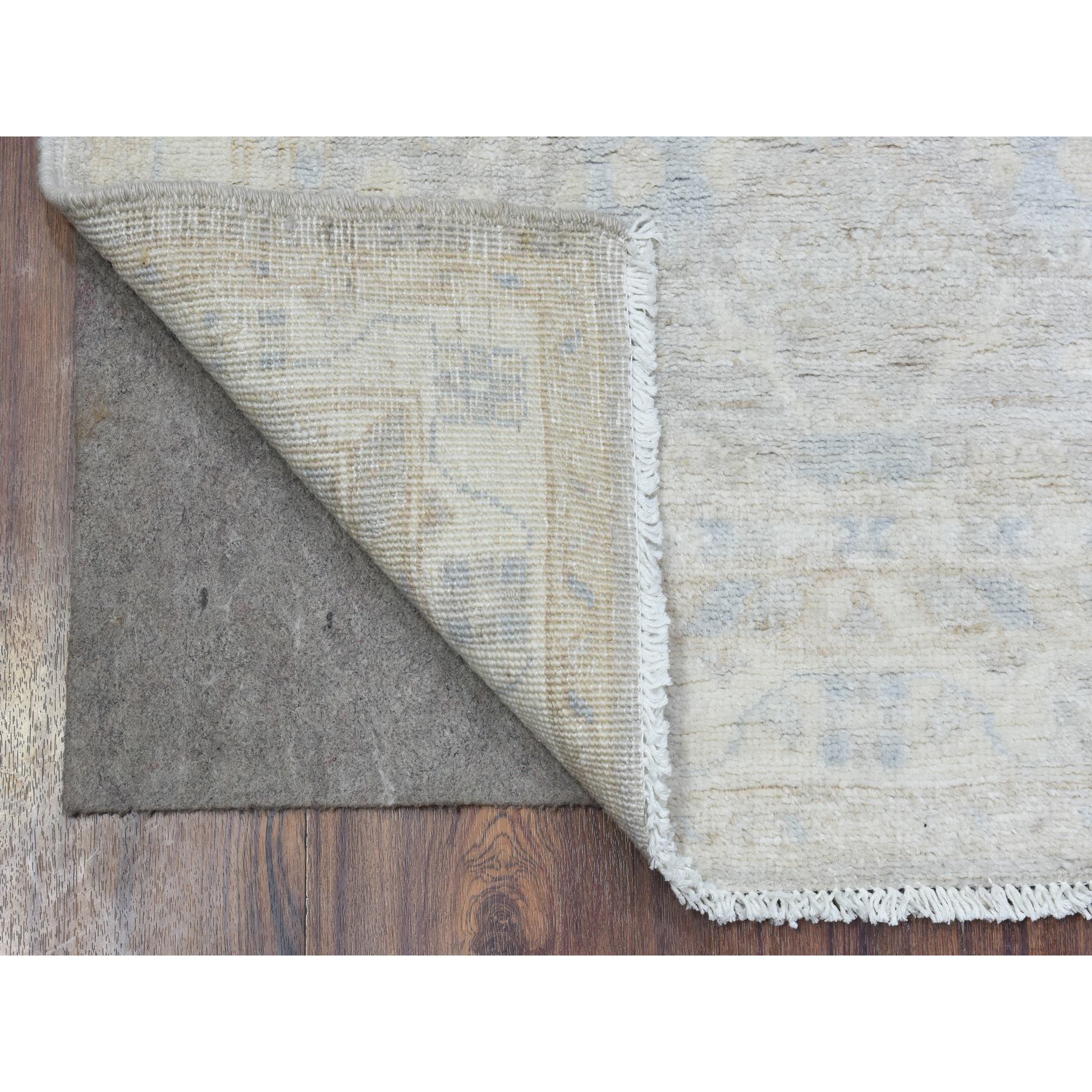 2'6"x7'9" Light Gray, Hand Woven White Wash Peshawar with All Over Design, Natural Dyes Soft Organic Wool, Runner Oriental Rug 