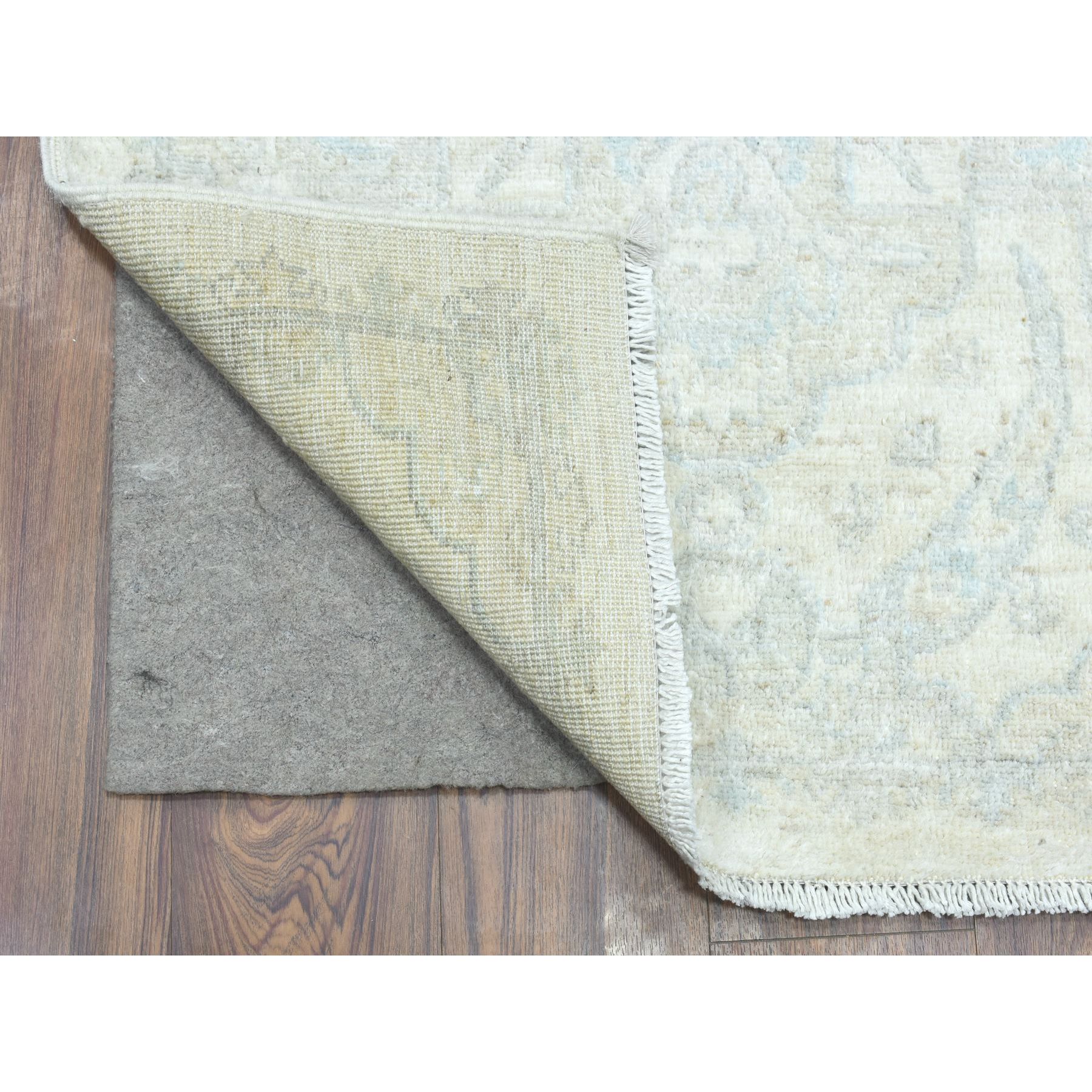 2'6"x19'4" Ivory, Soft and Shiny Wool Hand Woven, White Wash Peshawar Natural Dyes, XL Runner Oriental Rug 
