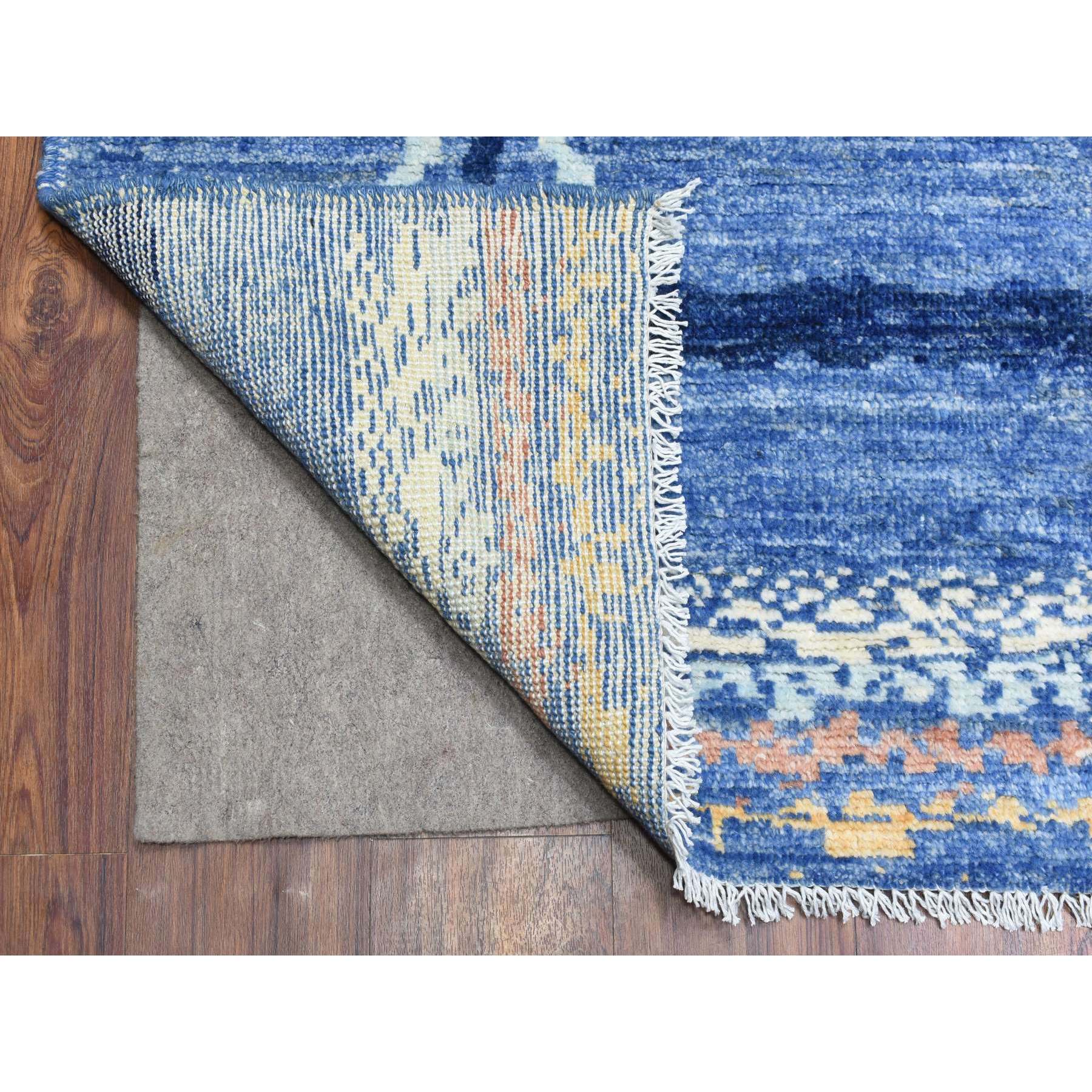 12'x15'2" Denim Blue, Hand Woven Boujaad Moroccan Berber Design with Criss Cross Pattern, Natural Dyes Velvety Wool, Oversized Oriental Rug 