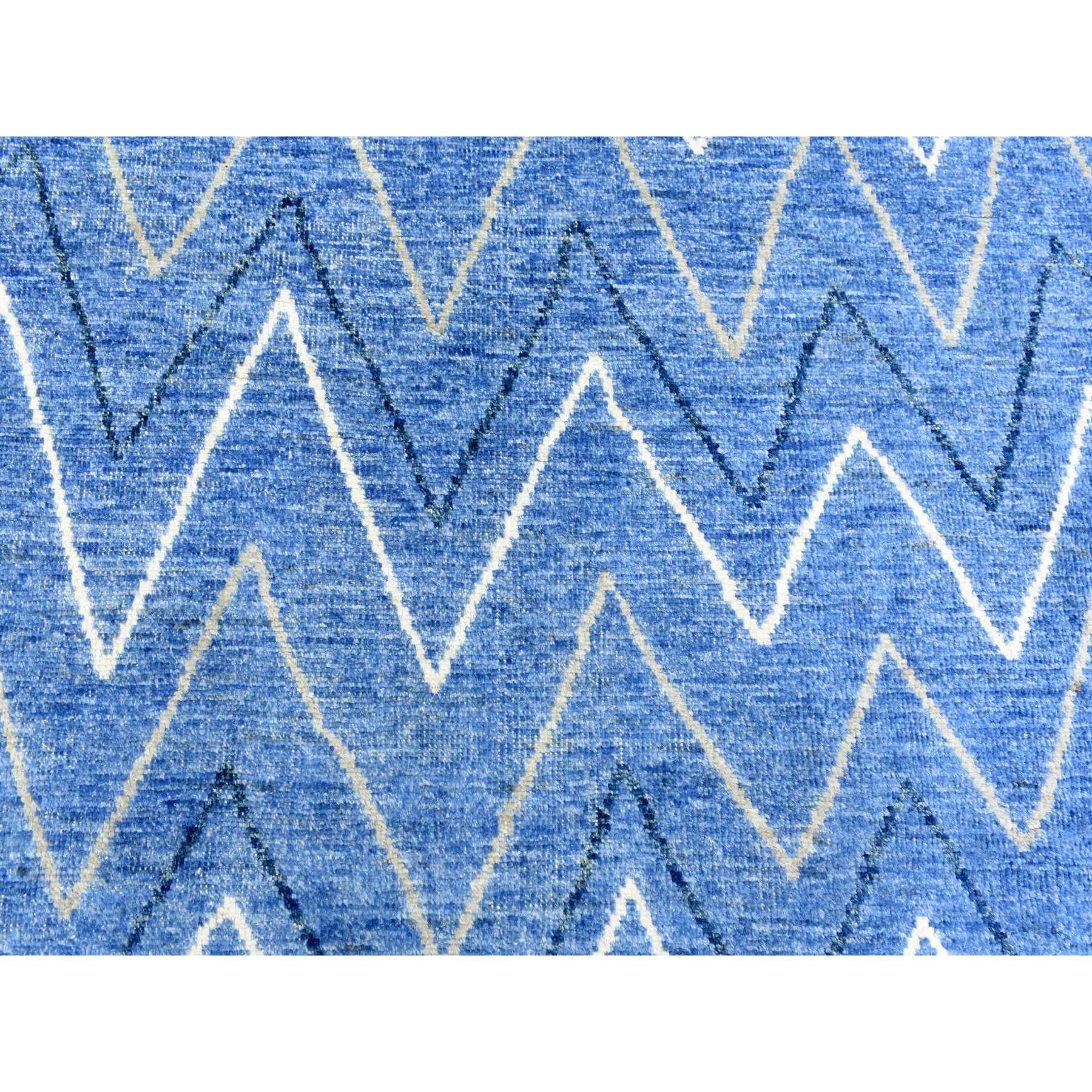 9'x11'5" Denim Blue, Boujaad Moroccan Berber Design with Zig Zag Chevron Design Natural Dyes, Pure Wool Hand Woven, Oriental Rug 