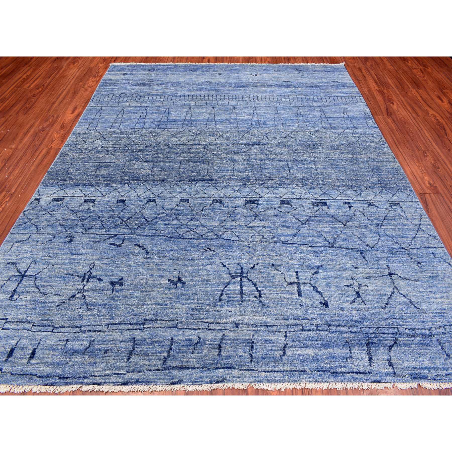 7'10"x9'9" Denim Blue, Boujaad Moroccan Berber Design with Criss Cross Pattern Natural Dyes Extra Soft Wool Hand Woven, Oriental Rug 