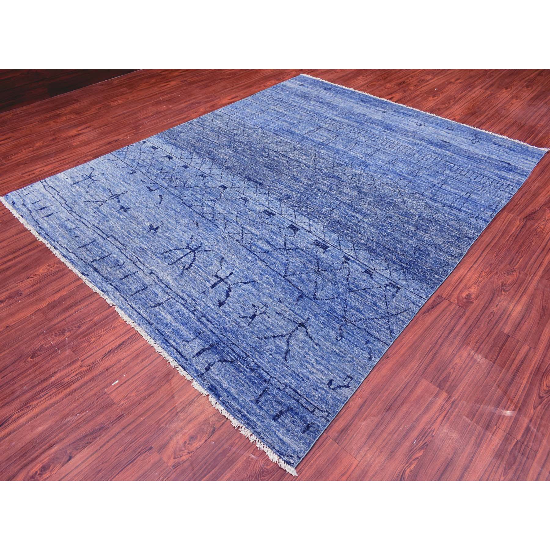 7'10"x9'9" Denim Blue, Boujaad Moroccan Berber Design with Criss Cross Pattern Natural Dyes Extra Soft Wool Hand Woven, Oriental Rug 