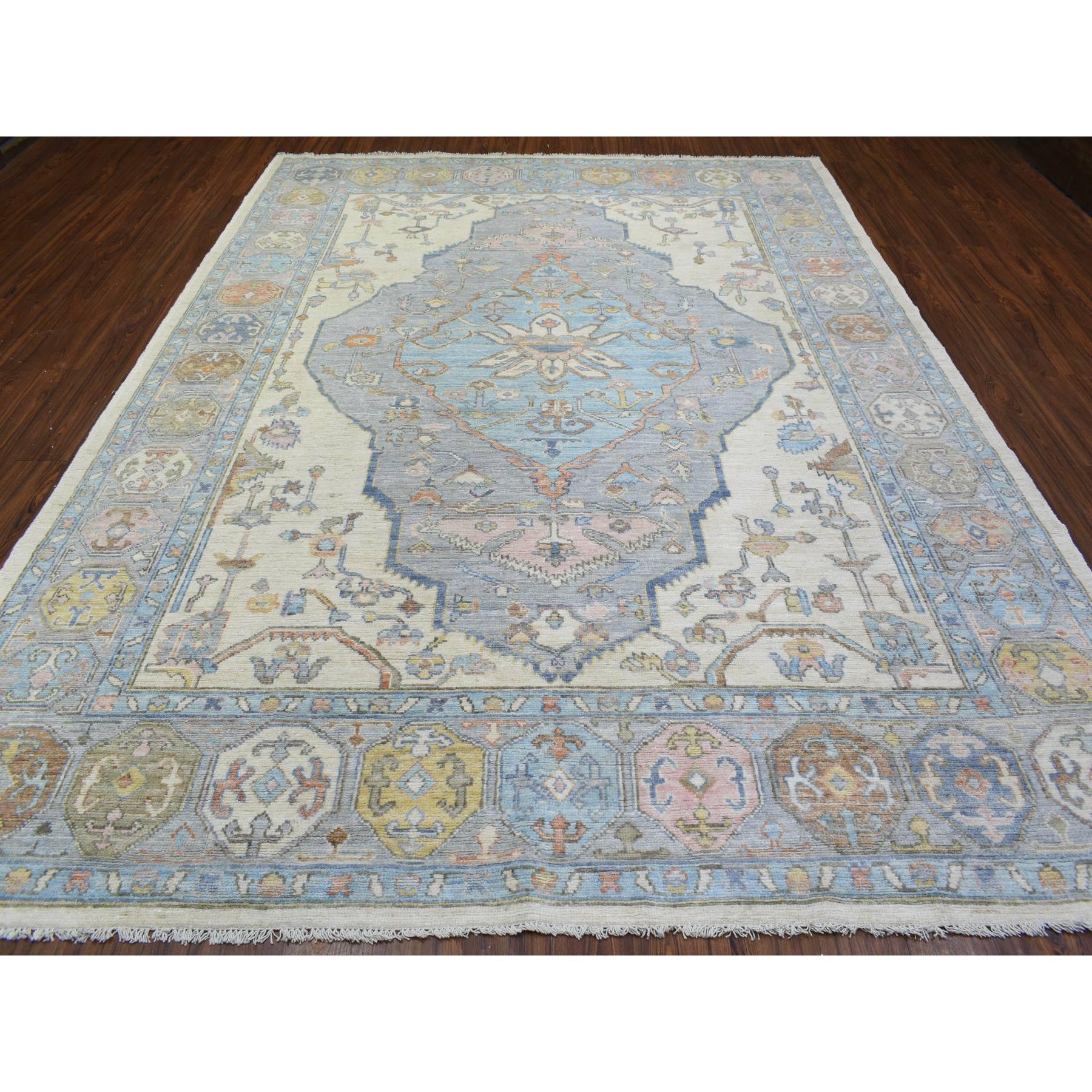 8'10"x11'7"Light Blue, Hand Woven Anatolian Village Inspired with Large Medalliaon Design, Natural Dyes Soft Wool Oriental Rug 