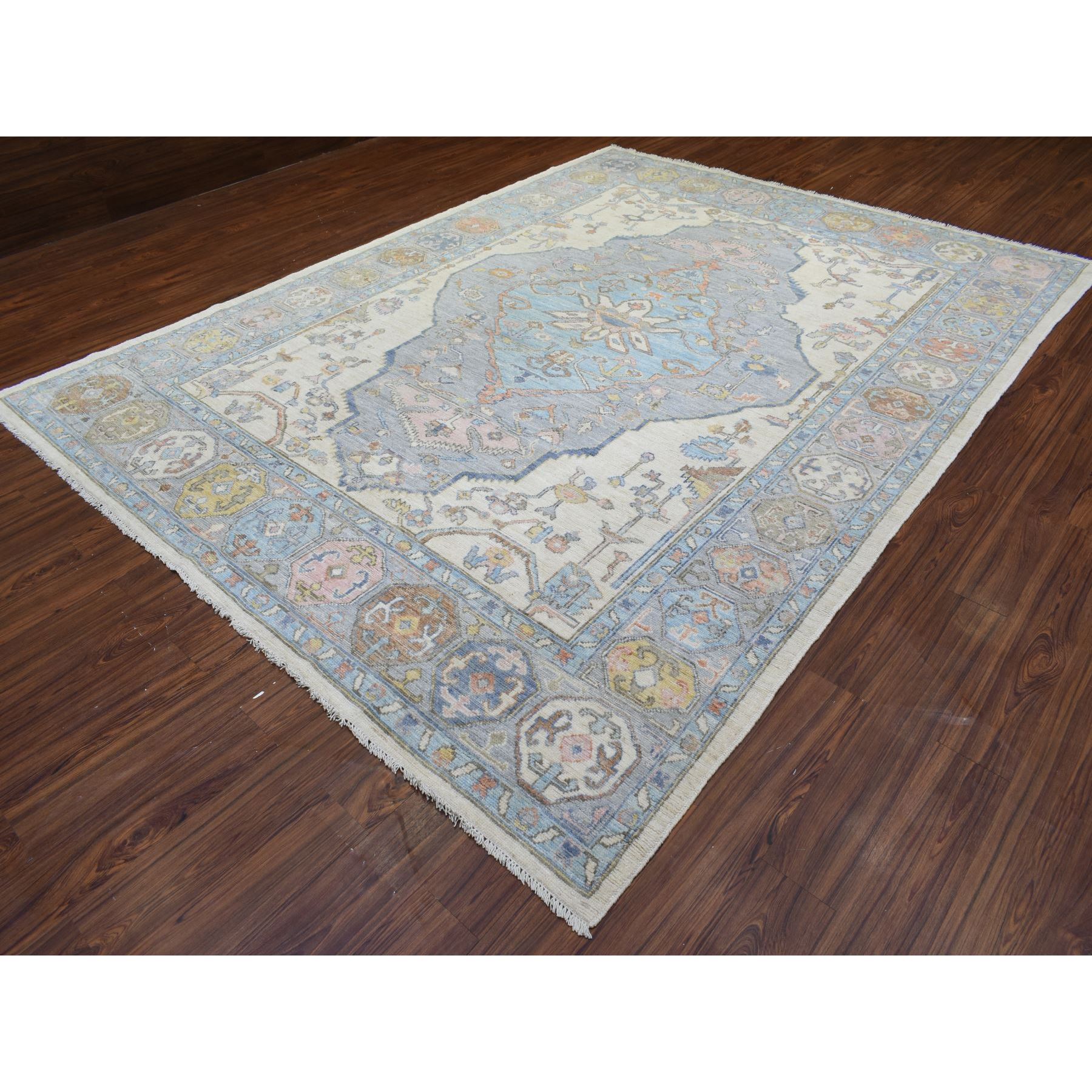 8'10"x11'7"Light Blue, Hand Woven Anatolian Village Inspired with Large Medalliaon Design, Natural Dyes Soft Wool Oriental Rug 