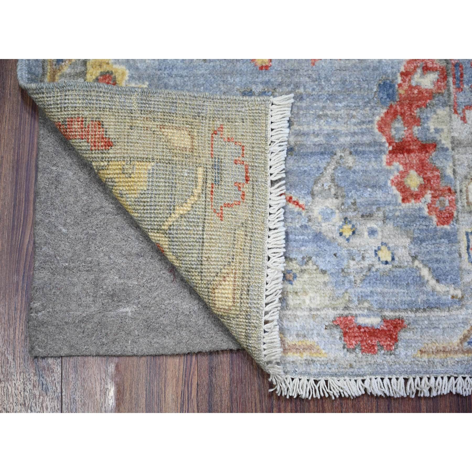 1'10"x3' Blue Gray, Natural Dyes Organic Wool, Hand Woven Afghan Angora Oushak with Pop of Color, Mat Oriental Rug 