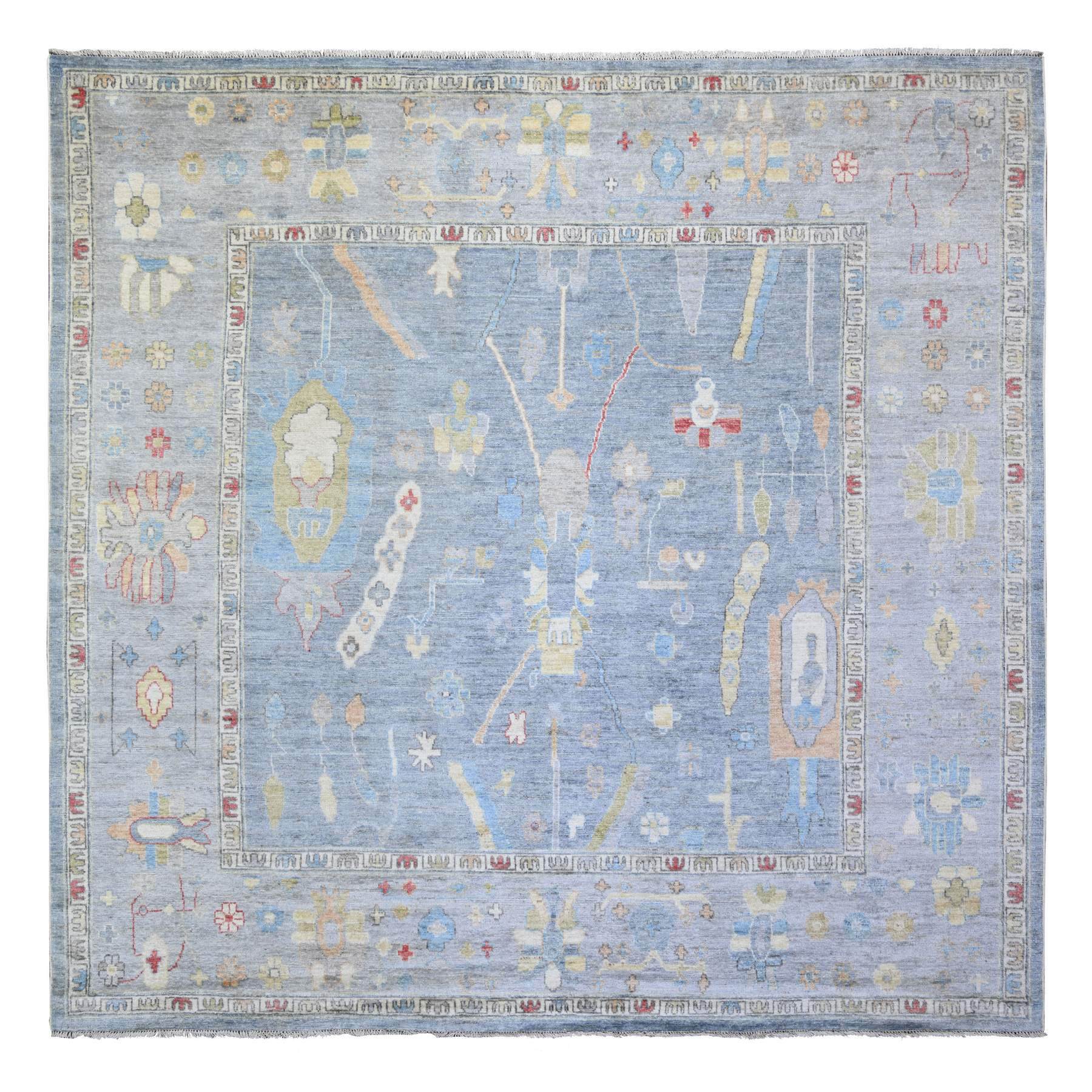 9'10"x9'10" Periwinkle Blue, Hand Woven Afghan Angora Oushak with Soft Colors, Natural Dyes Natural Wool, Square Oriental Rug 