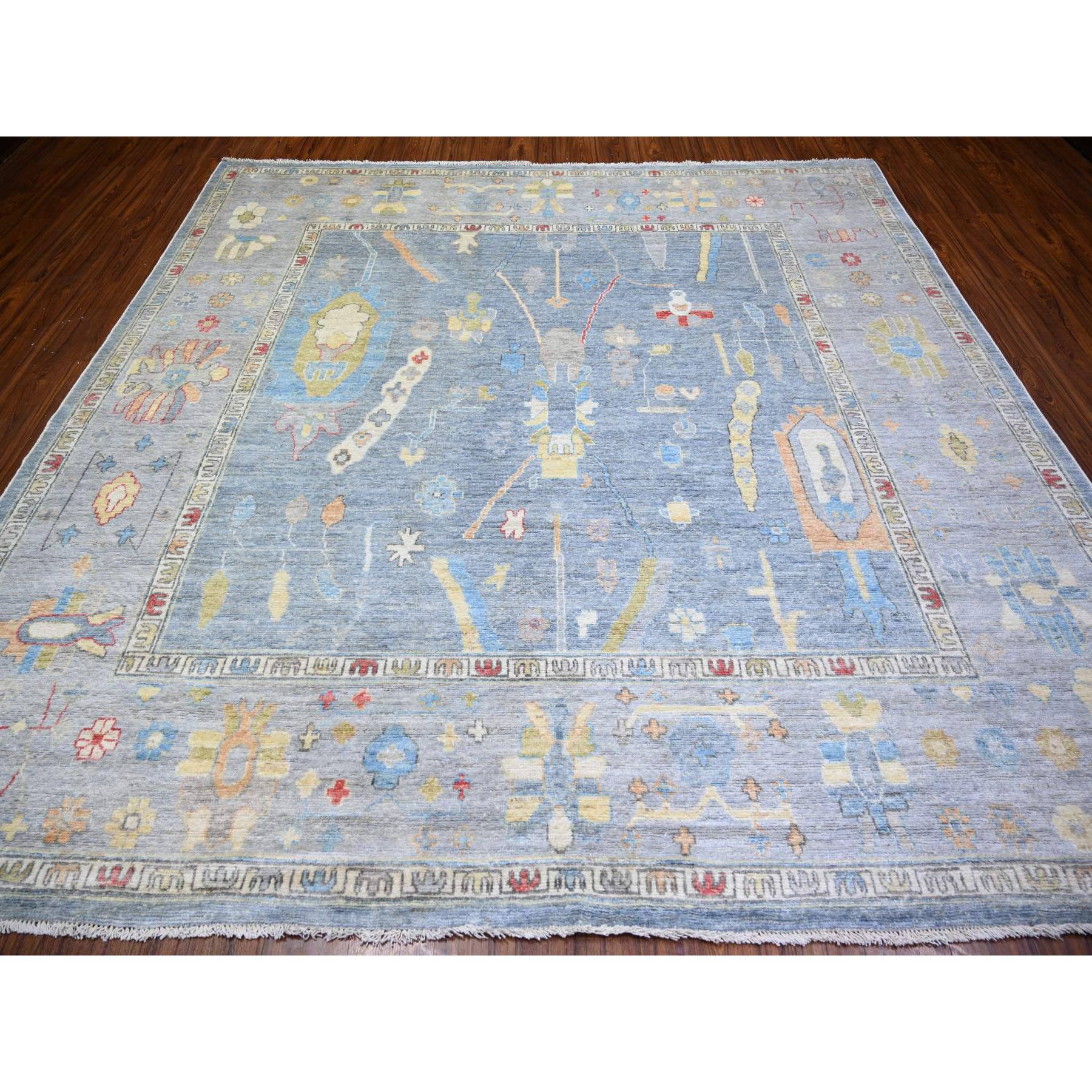 9'10"x9'10" Periwinkle Blue, Hand Woven Afghan Angora Oushak with Soft Colors, Natural Dyes Natural Wool, Square Oriental Rug 
