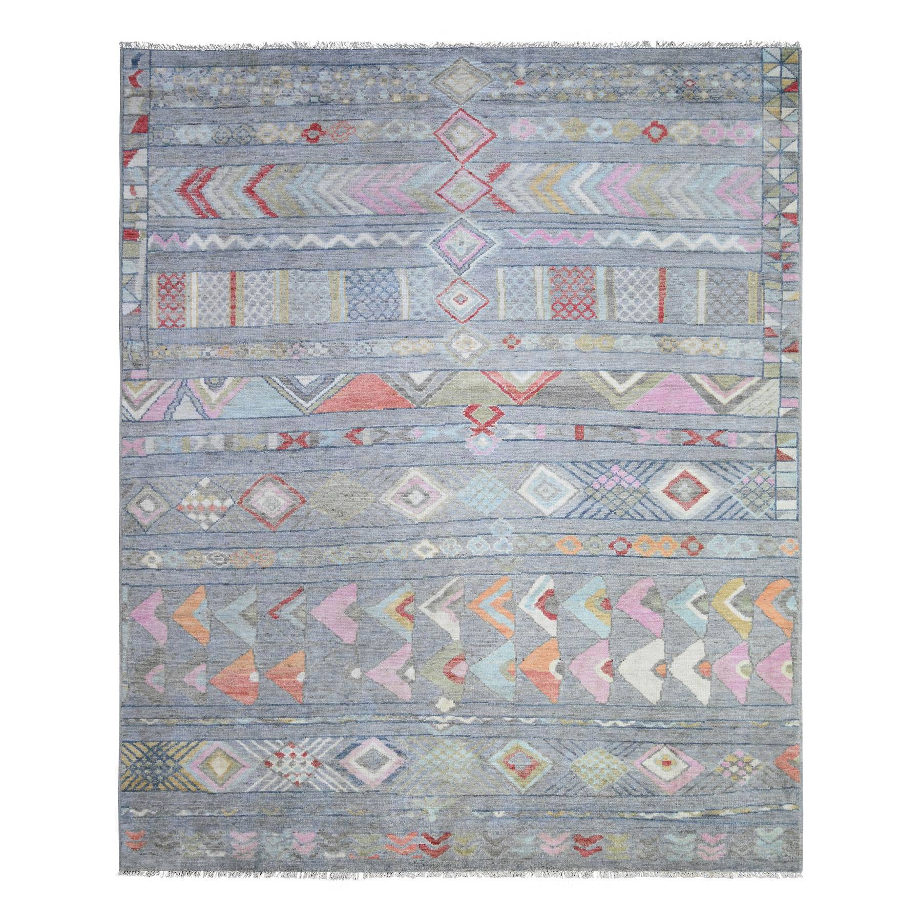 8'2"x9'8" Cadet Gray, Vegetable Dyes Soft Wool, Hand Woven Beni Ourain Moroccan Berber Design, Oriental Rug 