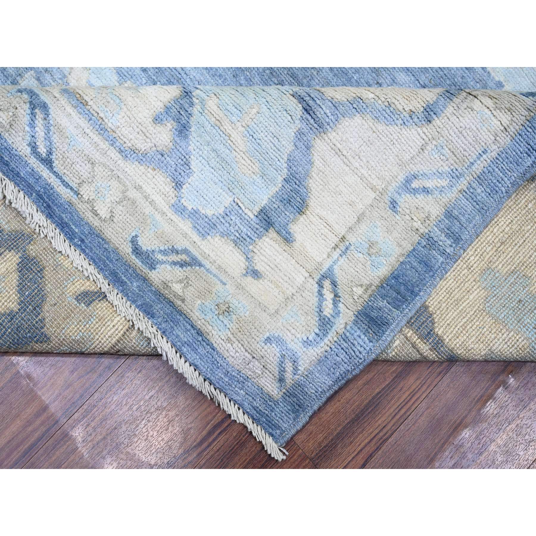 10'4"x13'8" Air Superiority Blue, Hand Woven Afghan Angora Oushak with Large Motifs, Vegetable Dyes 100% Wool, Oriental Rug 