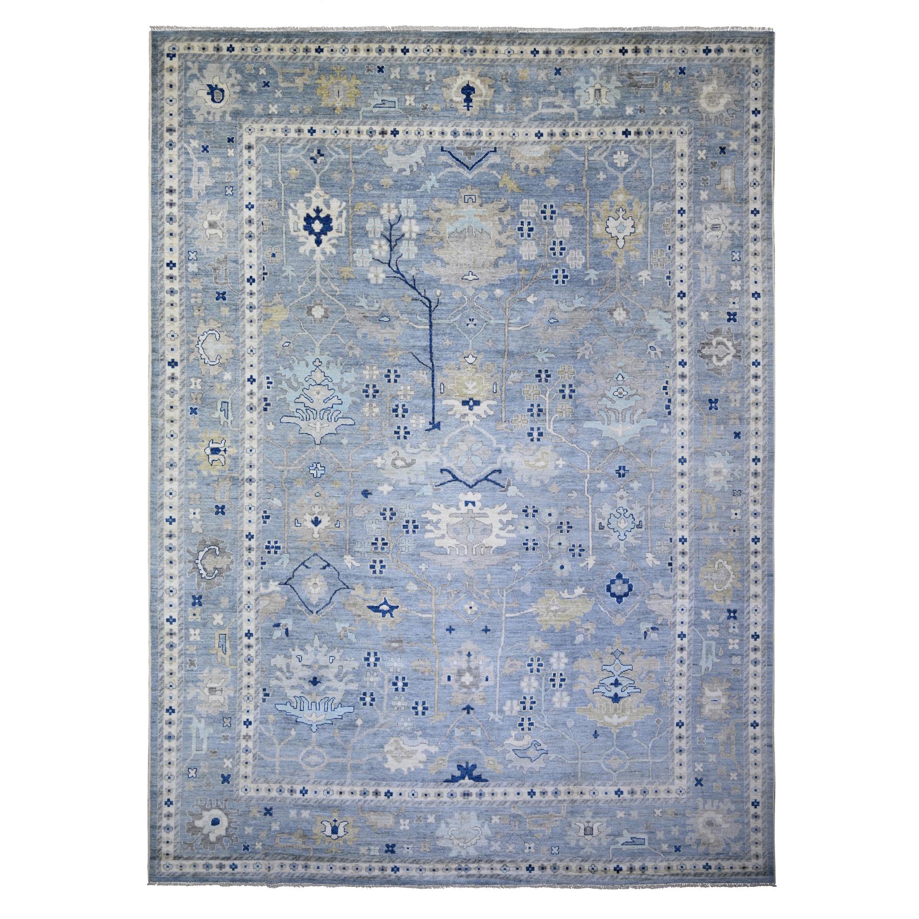 11'7"x15'9" Air Force Blue, Natural Dyes Afghan Angora Oushak with All Over Vines, Pure Wool Hand Woven, Oversized Oriental Rug 