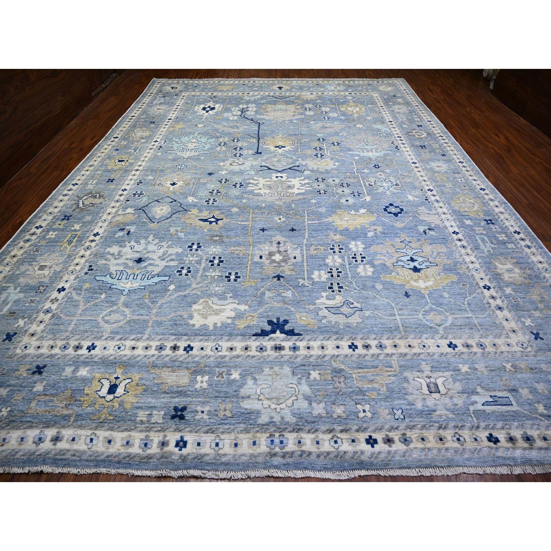11'7"x15'9" Air Force Blue, Natural Dyes Afghan Angora Oushak with All Over Vines, Pure Wool Hand Woven, Oversized Oriental Rug 