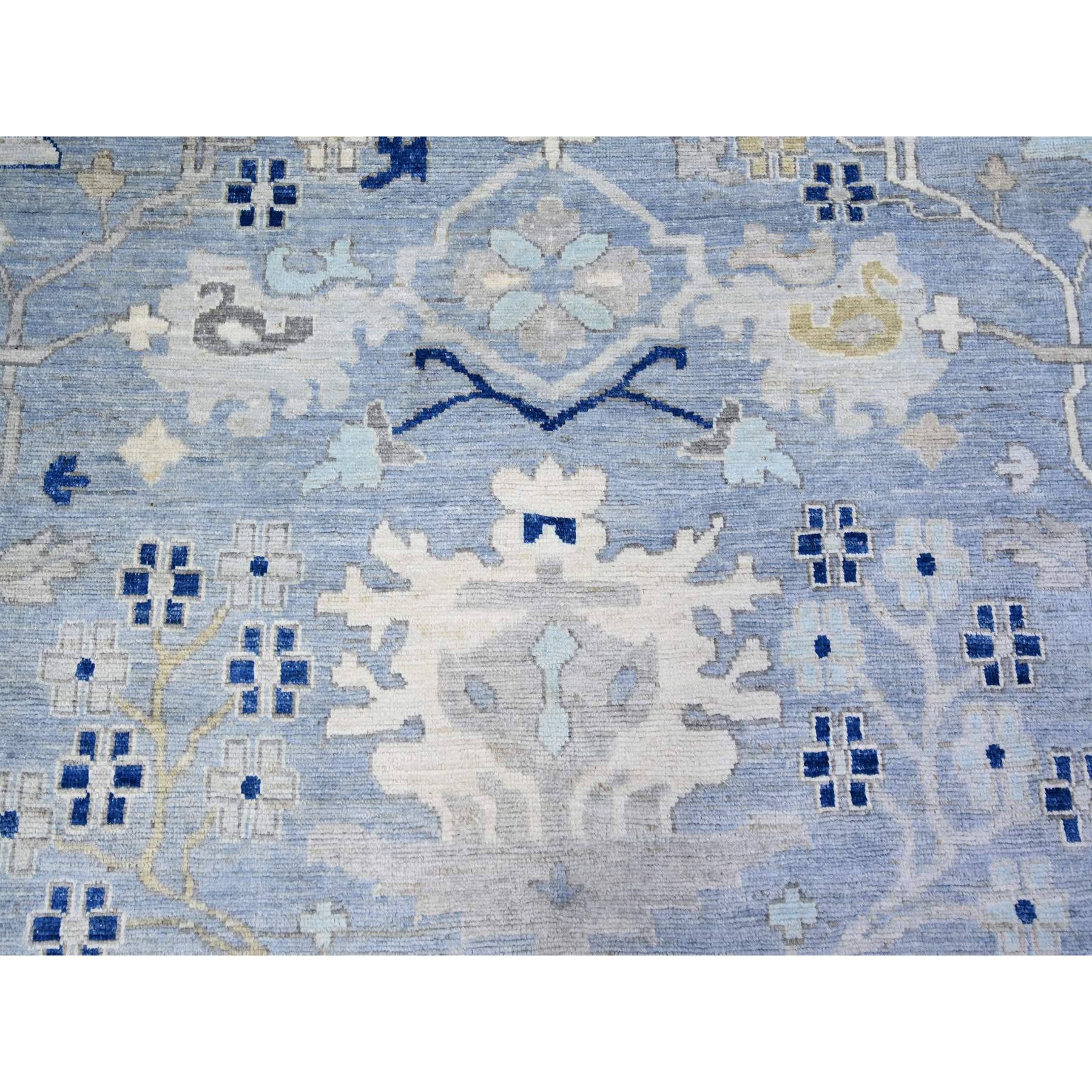 12'x12' Air Force Blue, Pure Wool Hand Woven, Natural Dyes Afghan Angora Oushak with All Over Motifs, Oriental Rug 