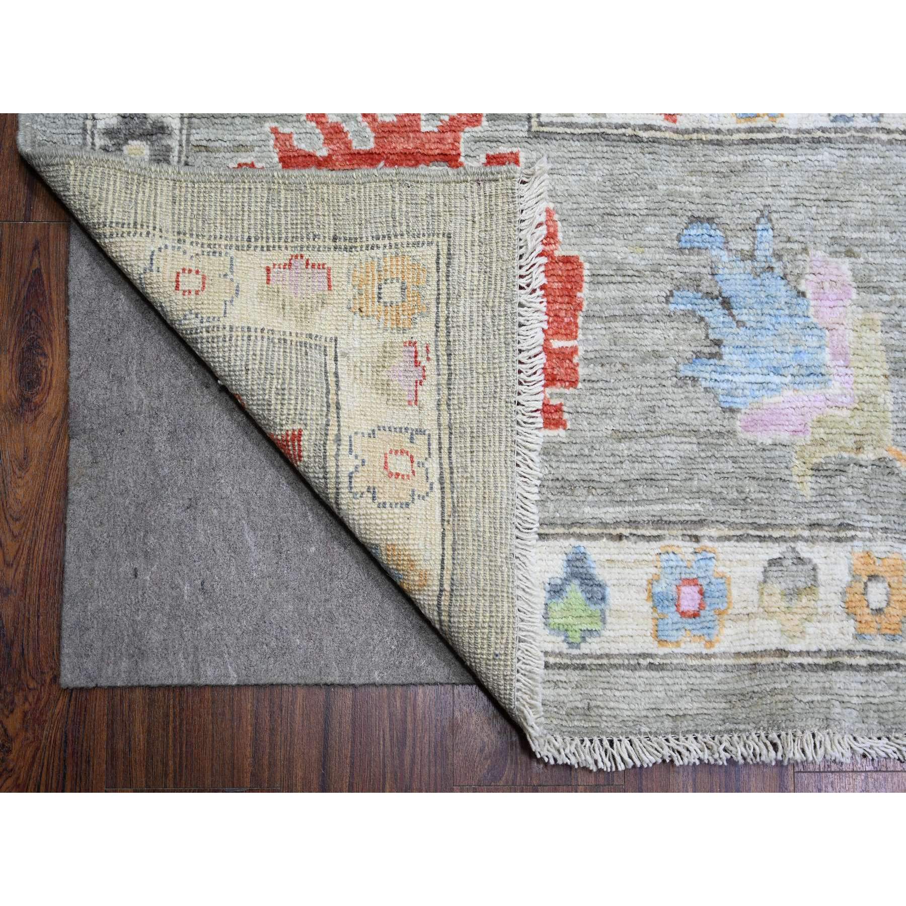 12'x15'8" Cloud Gray, Hand Woven Extra Soft Wool, Natural Dyes Afghan Angora Oushak with Colorful Motifs, Oversized Oriental Rug 