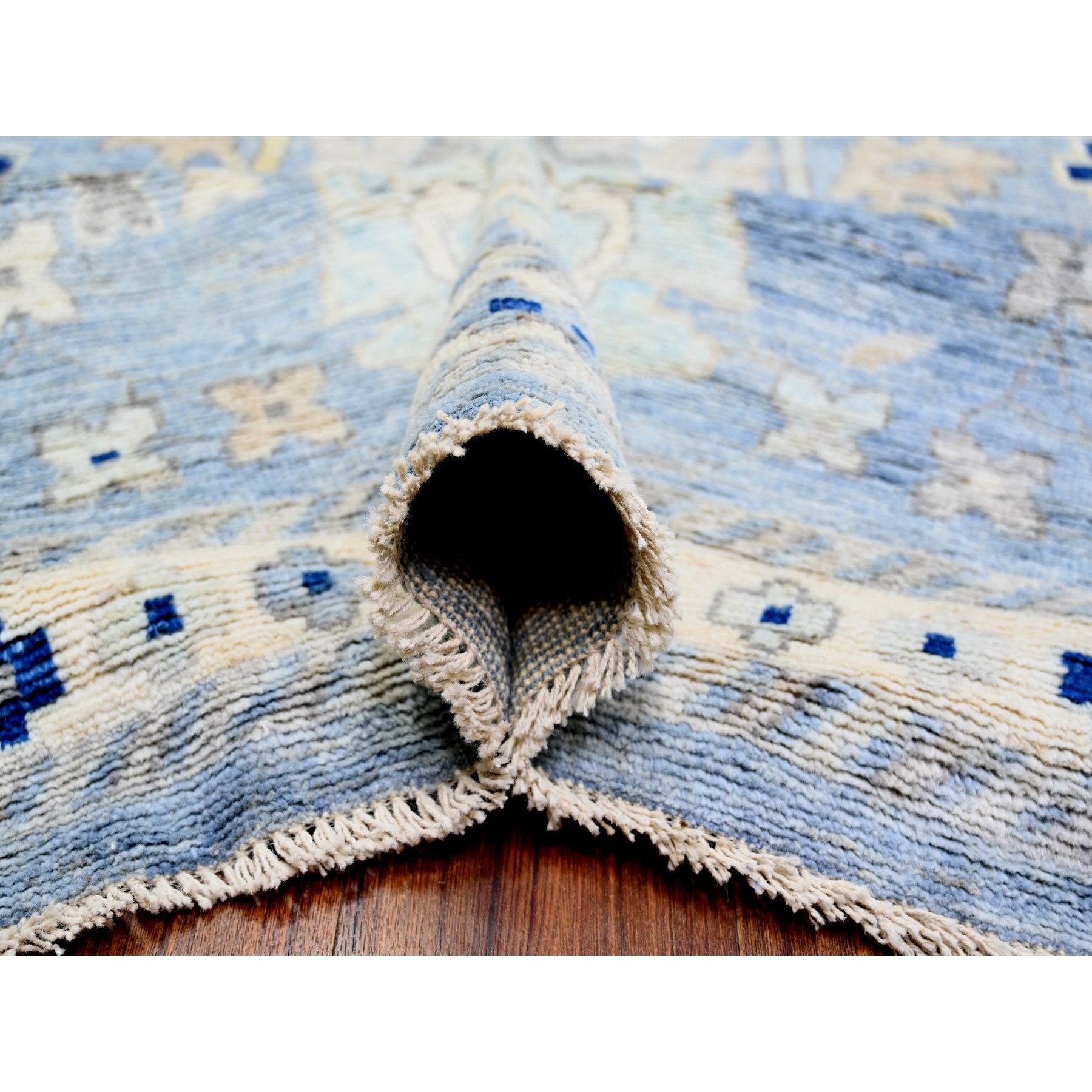 11'7"x15'10" Air Force Blue, Hand Woven Soft Wool, Natural Dyes Afghan Angora Oushak with All Over Vines, Oversized Oriental Rug 