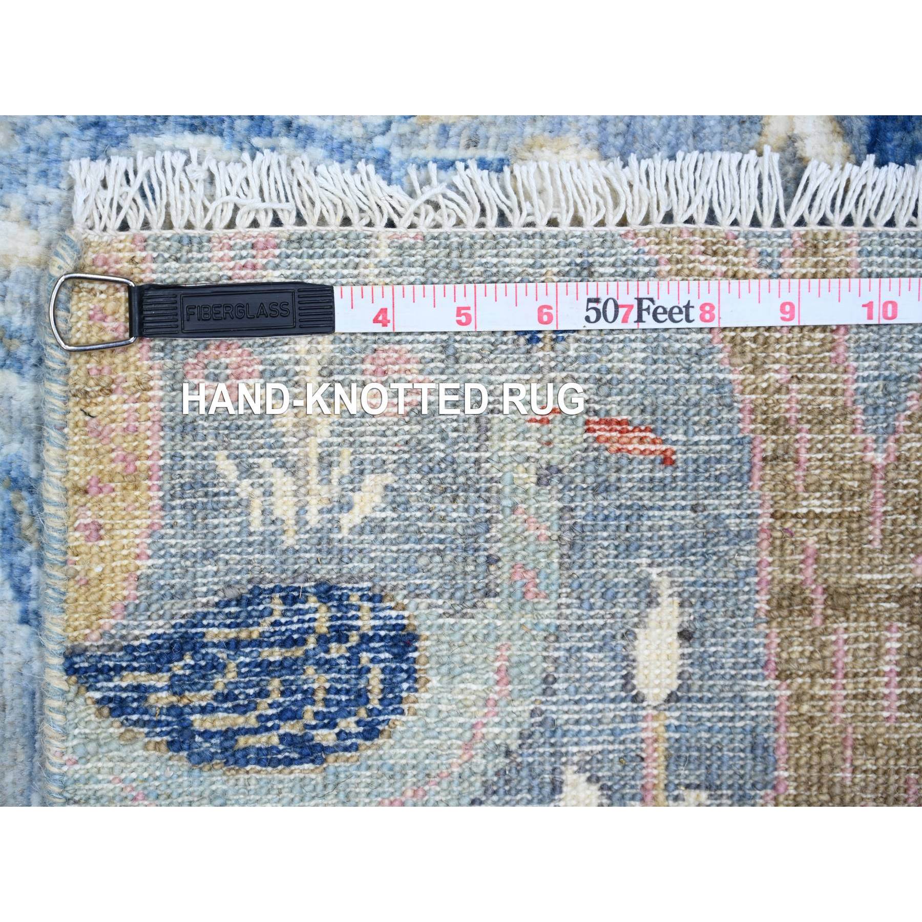 2'6"x10'1" Steel Blue, Afghan Peshawar with Birds Of Paradise Design Vegetable Dyes, 100% Wool Hand Woven, Runner Oriental Rug 