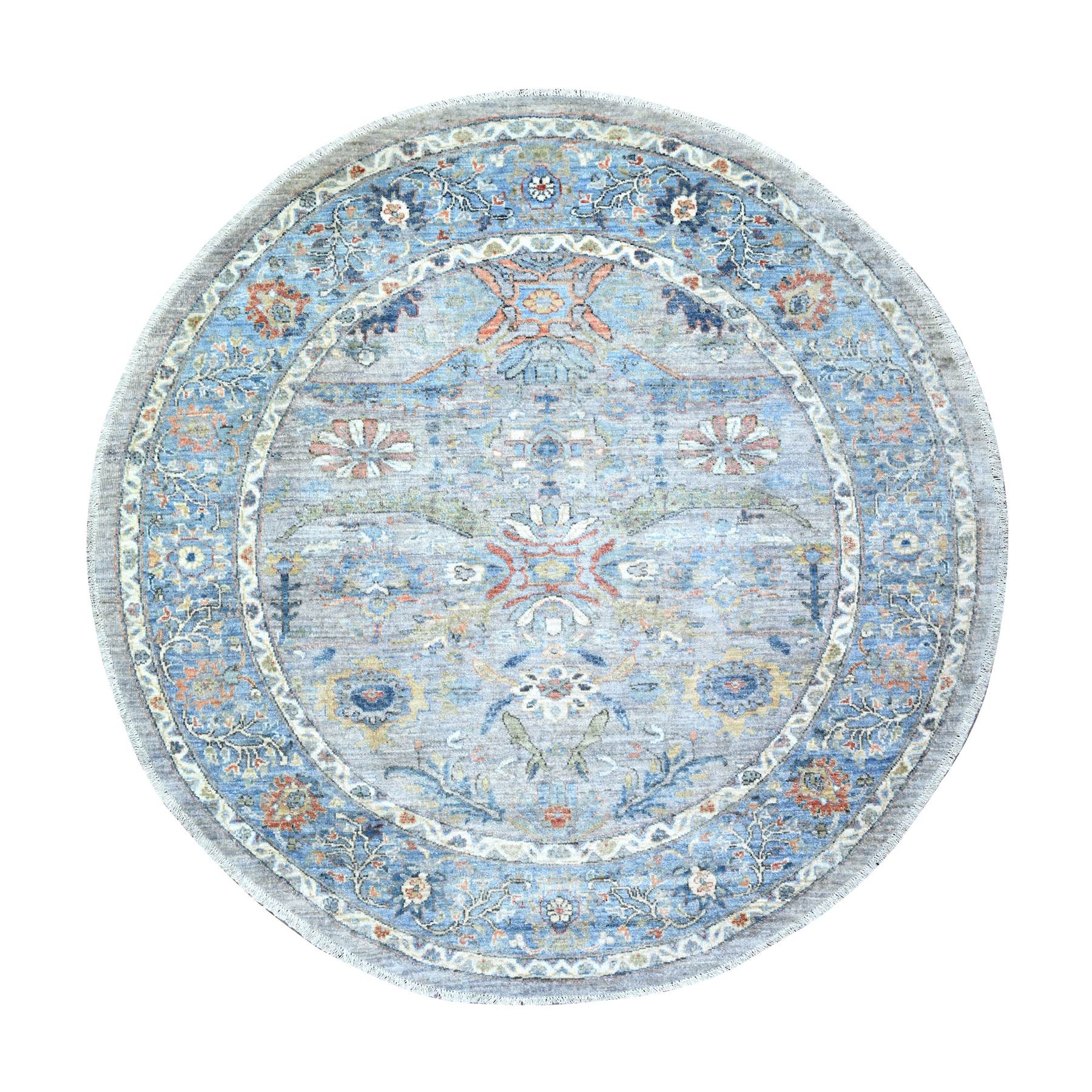 6'x6' Blue Gray, Ziegler Mahal, Hand Woven, Pure Shiny Wool, Vegetable Dyes, Round Oriental Rug 