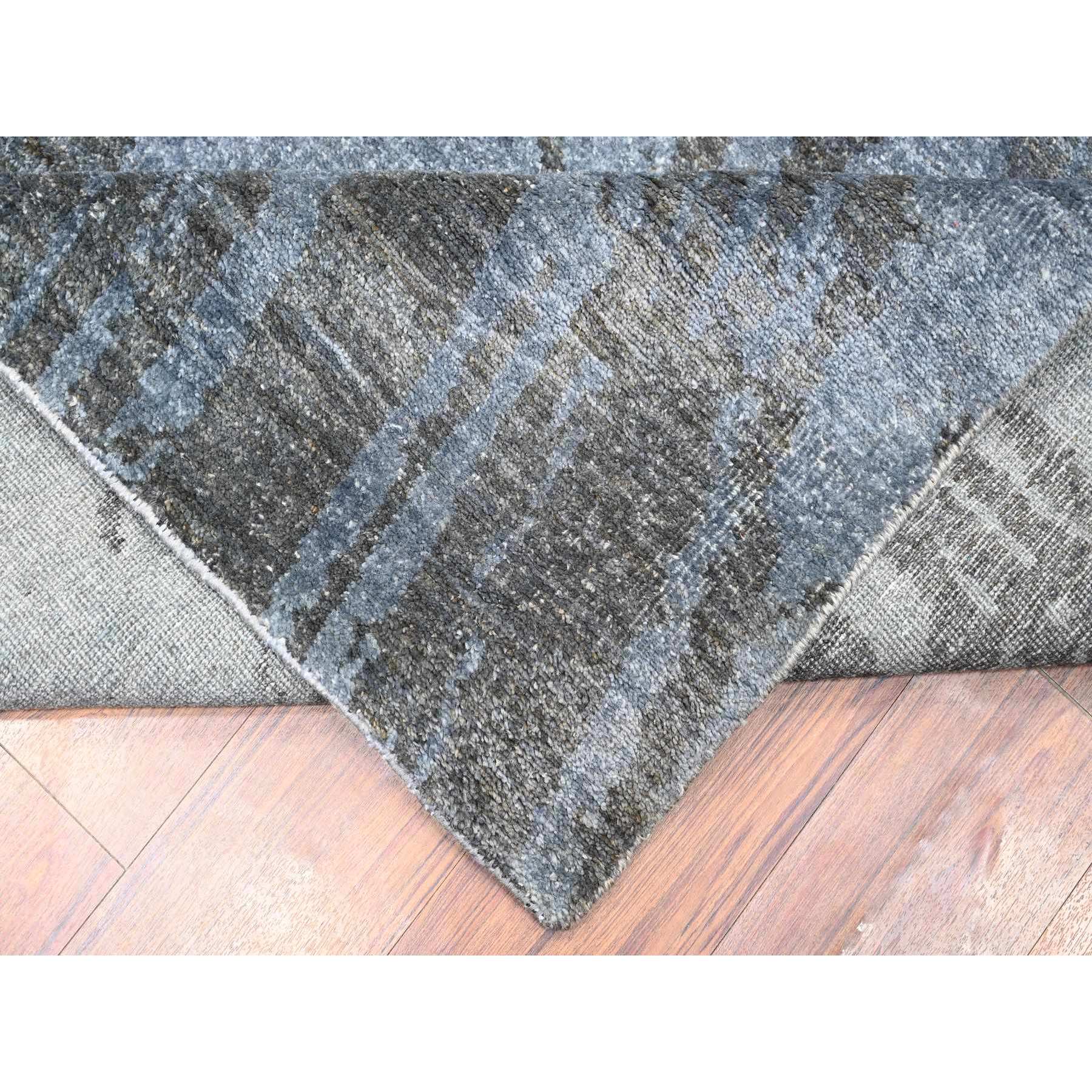 8'10"x12'1" Blue Gray, Modern Tree in the Dusk Design, 100% Wool, Natural Dyes, Tone on Tone, Hand Woven, Oriental Rug 