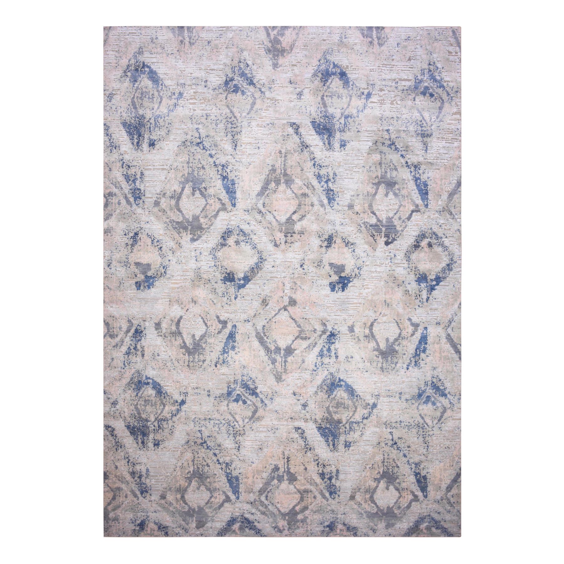 12'1"x15'2" Hand Woven Ivory Large Elements with Pastels Modern Silk with Textured Wool Oversized Oriental Rug 
