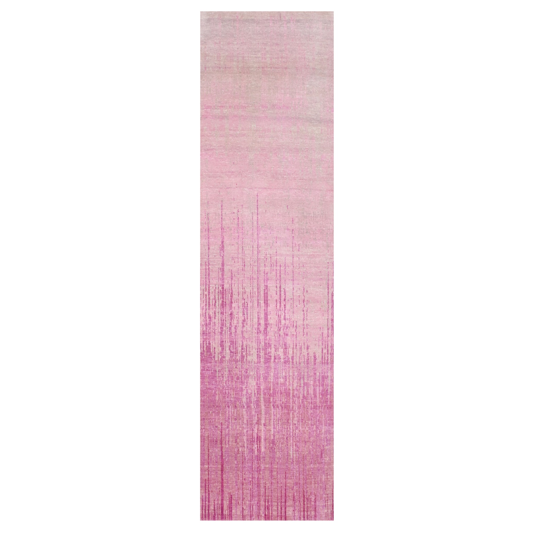 2'6"x10'1" Pink Vertical Ombre Design Natural Wool Hand Woven Runner Oriental Rug 