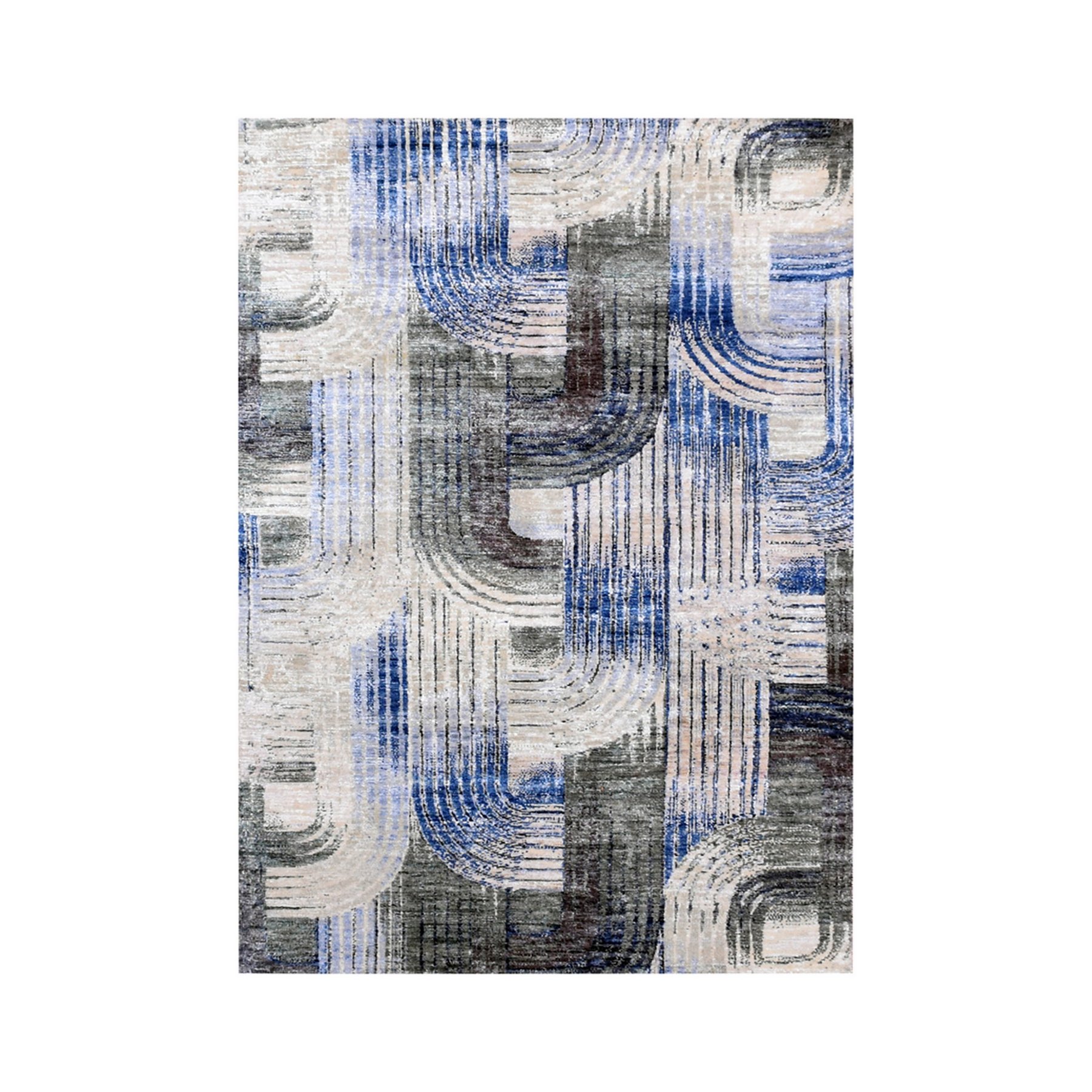 4'x6'1" THE INTERTWINED PASSAGE, Silk with Textured Wool, Hand Woven Oriental Rug 