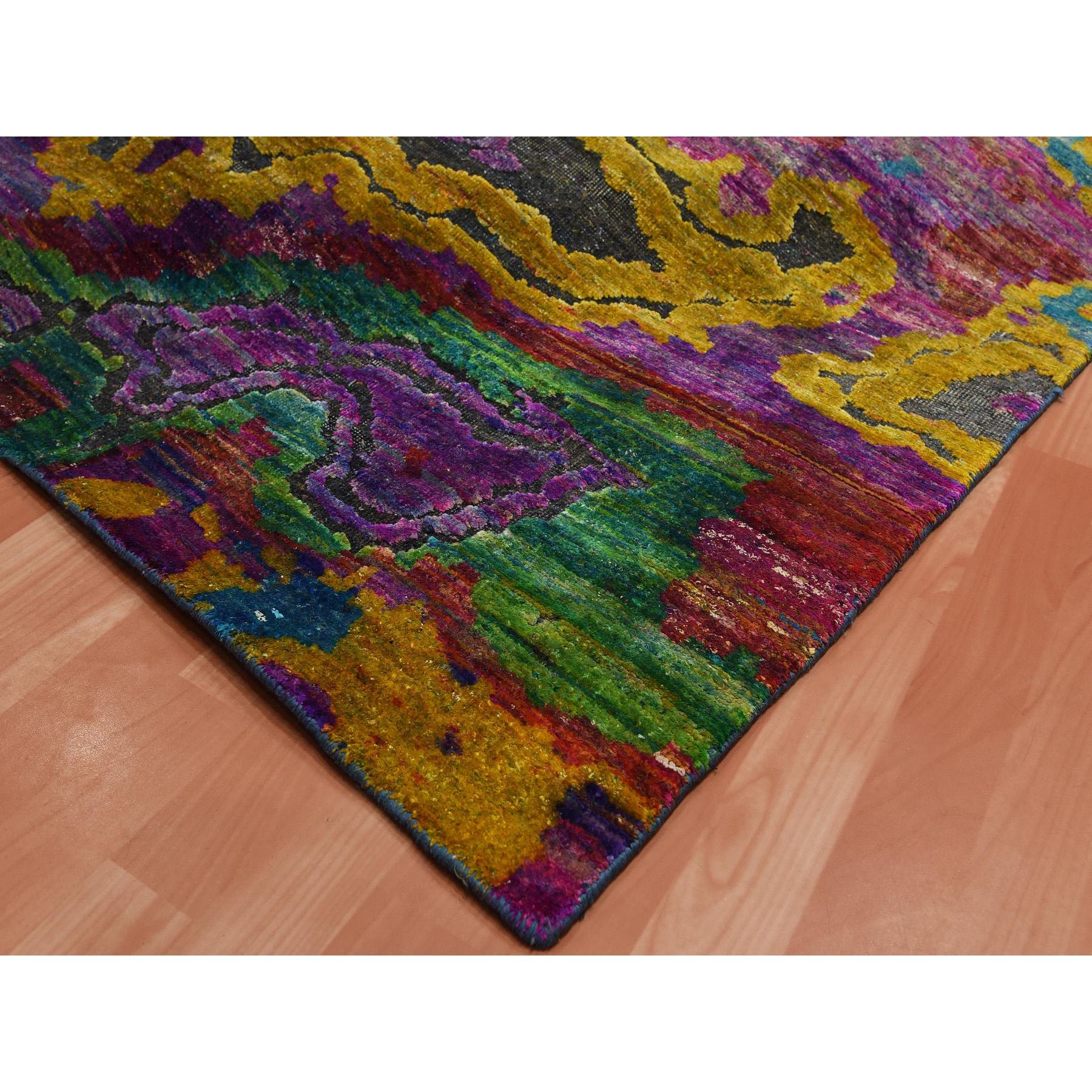 10'x14' Colorful, Modern All Over Design, Sari Silk Hand Woven, Oriental Rug 