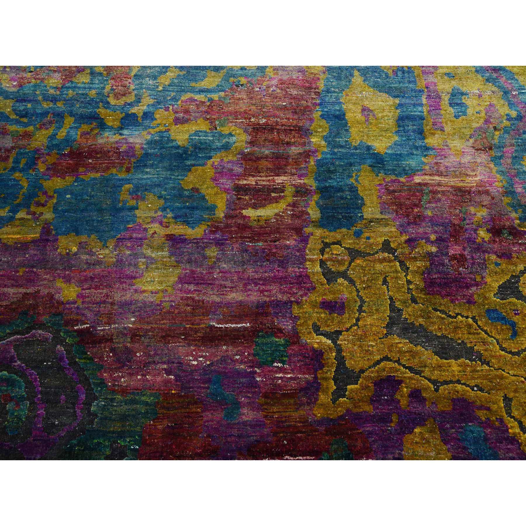 10'x14' Colorful, Modern All Over Design, Sari Silk Hand Woven, Oriental Rug 