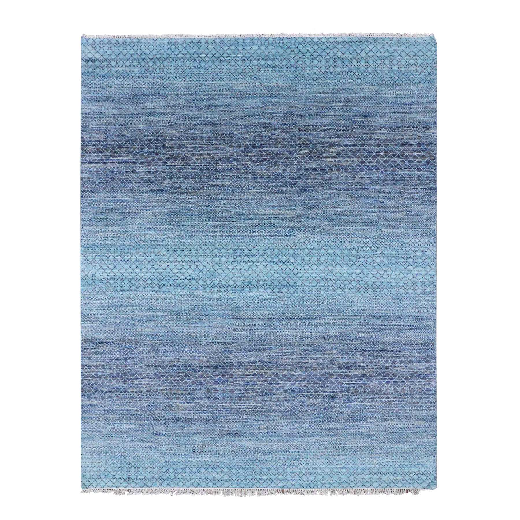 8'x10'3" Light Blue, Wool and Silk Densely Woven Modern Chiaroscuro Design Gabbeh, Hand Woven, Oriental Rug 