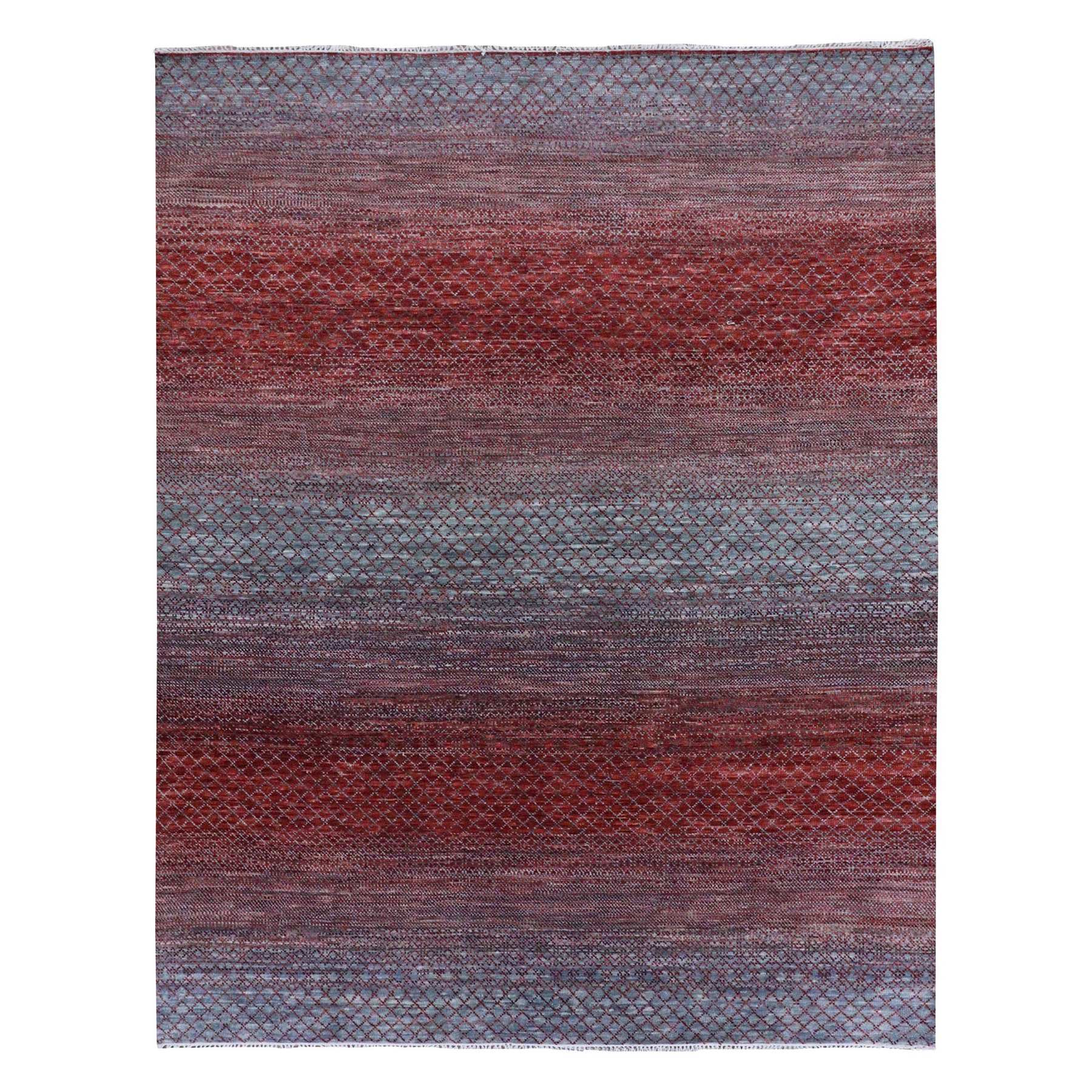 8'3"x10'3" Brownish Red, Modern Chiaroscuro Collection, Thick and Plush Pure Wool Hand Woven, Oriental Rug 