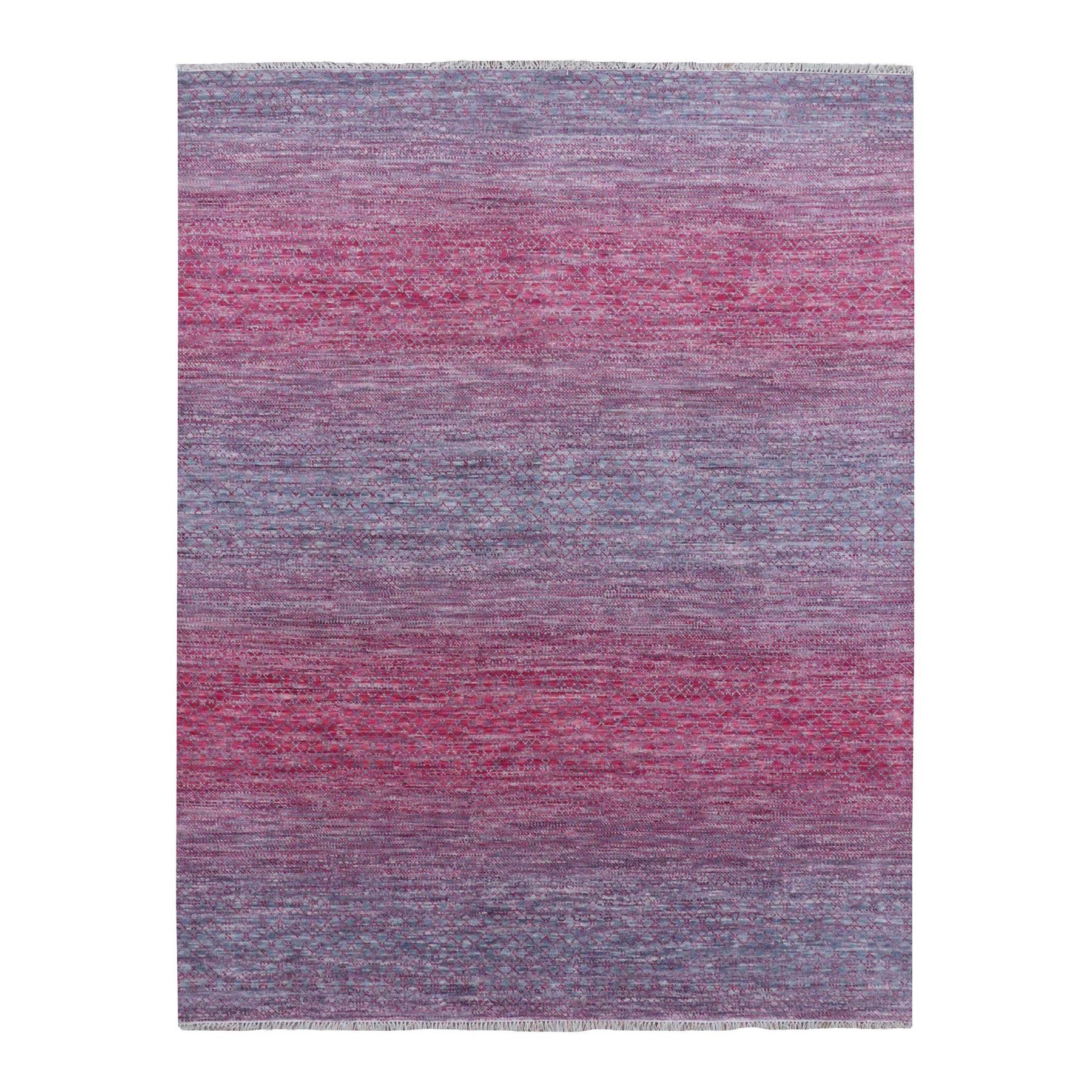 8'1"x10'1" Rose Red, Pure Wool Hand Woven, Modern Chiaroscuro Collection Thick and Plush, Oriental Rug 