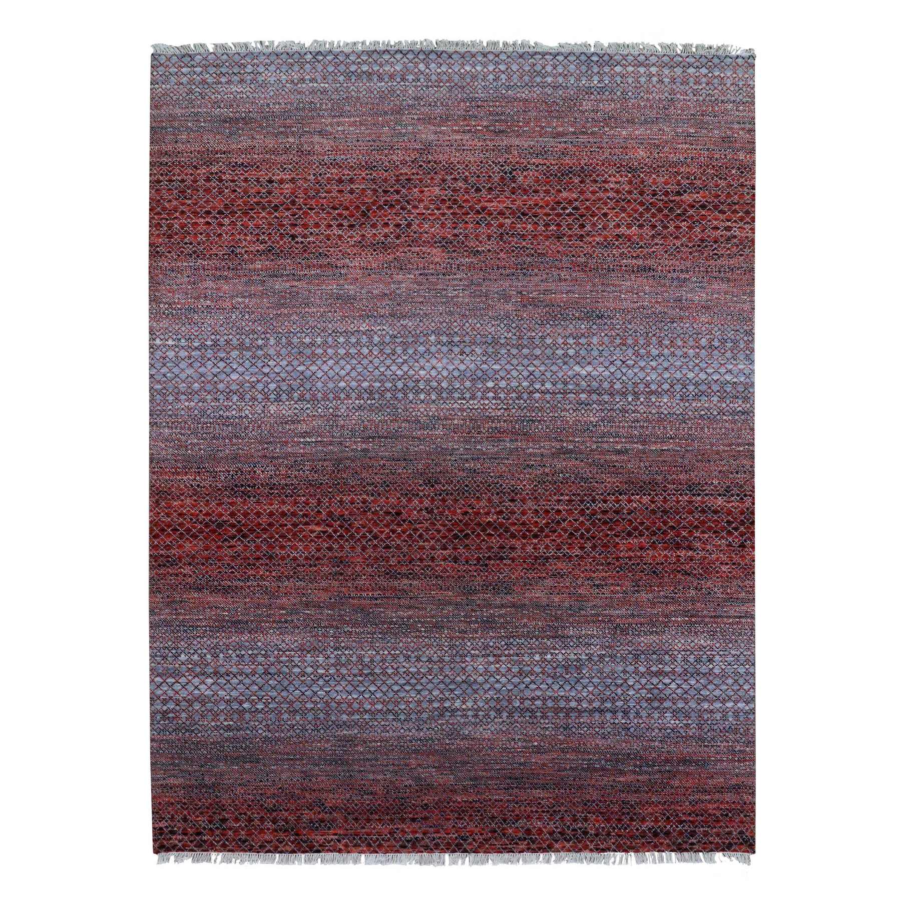9'1"x12'1" Brownish Red, Hand Woven Modern Chiaroscuro Collection, Thick and Plush Pure Wool, Oriental Rug 