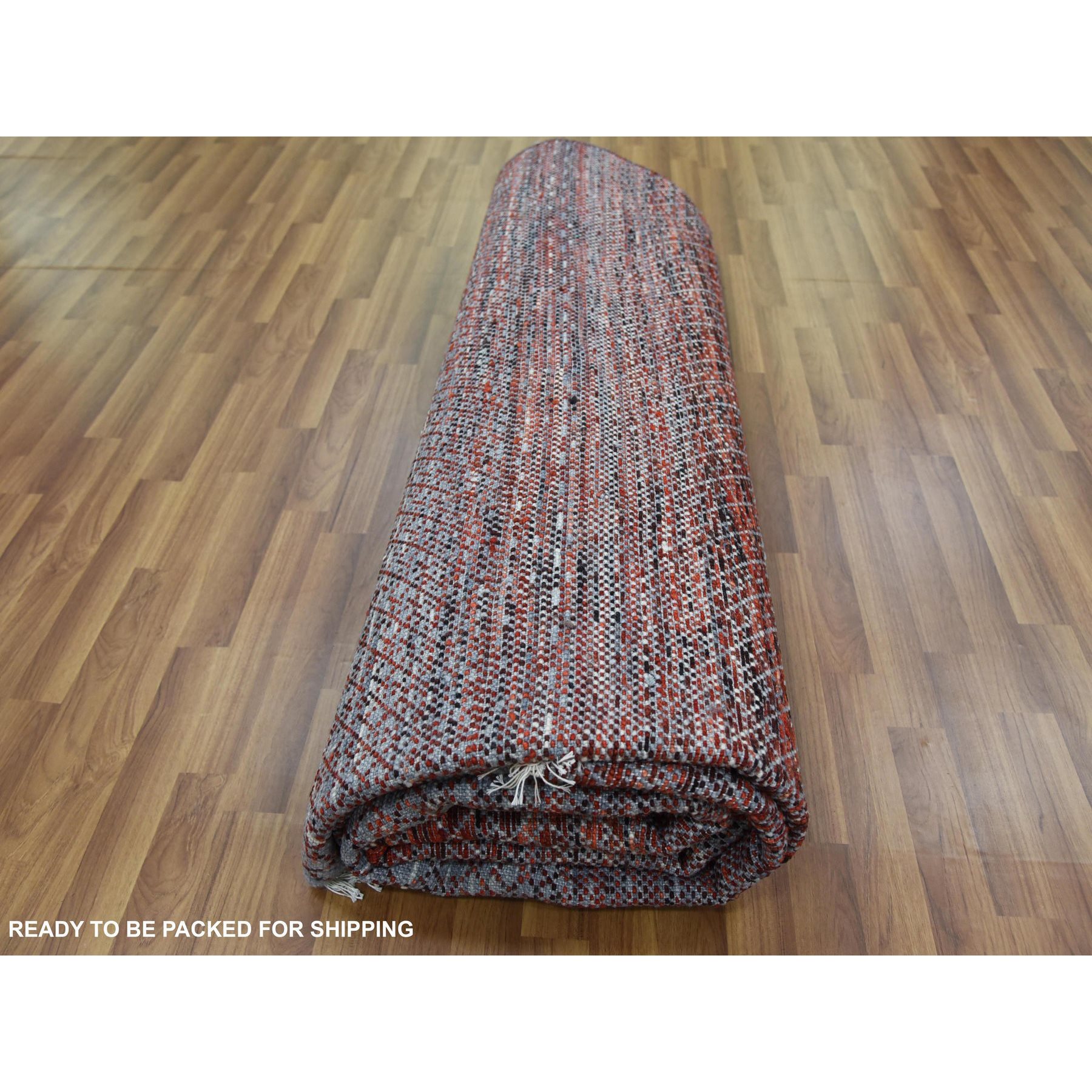 9'1"x12'1" Brownish Red, Hand Woven Modern Chiaroscuro Collection, Thick and Plush Pure Wool, Oriental Rug 