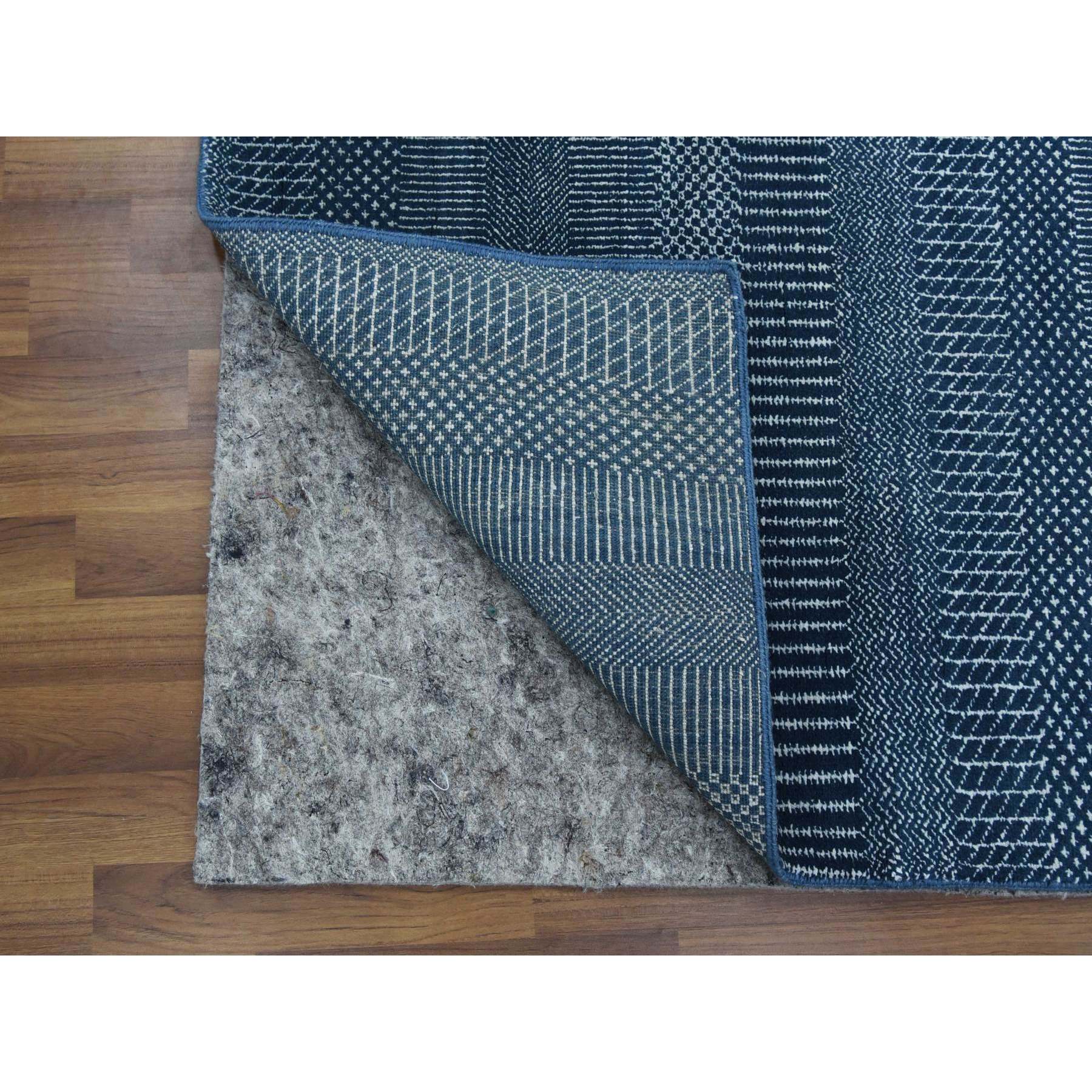 4'1"x6'1" Teal Blue, Densely Woven Wool and Silk Hand Woven, Modern Grass Design Gabbeh, Oriental Rug 