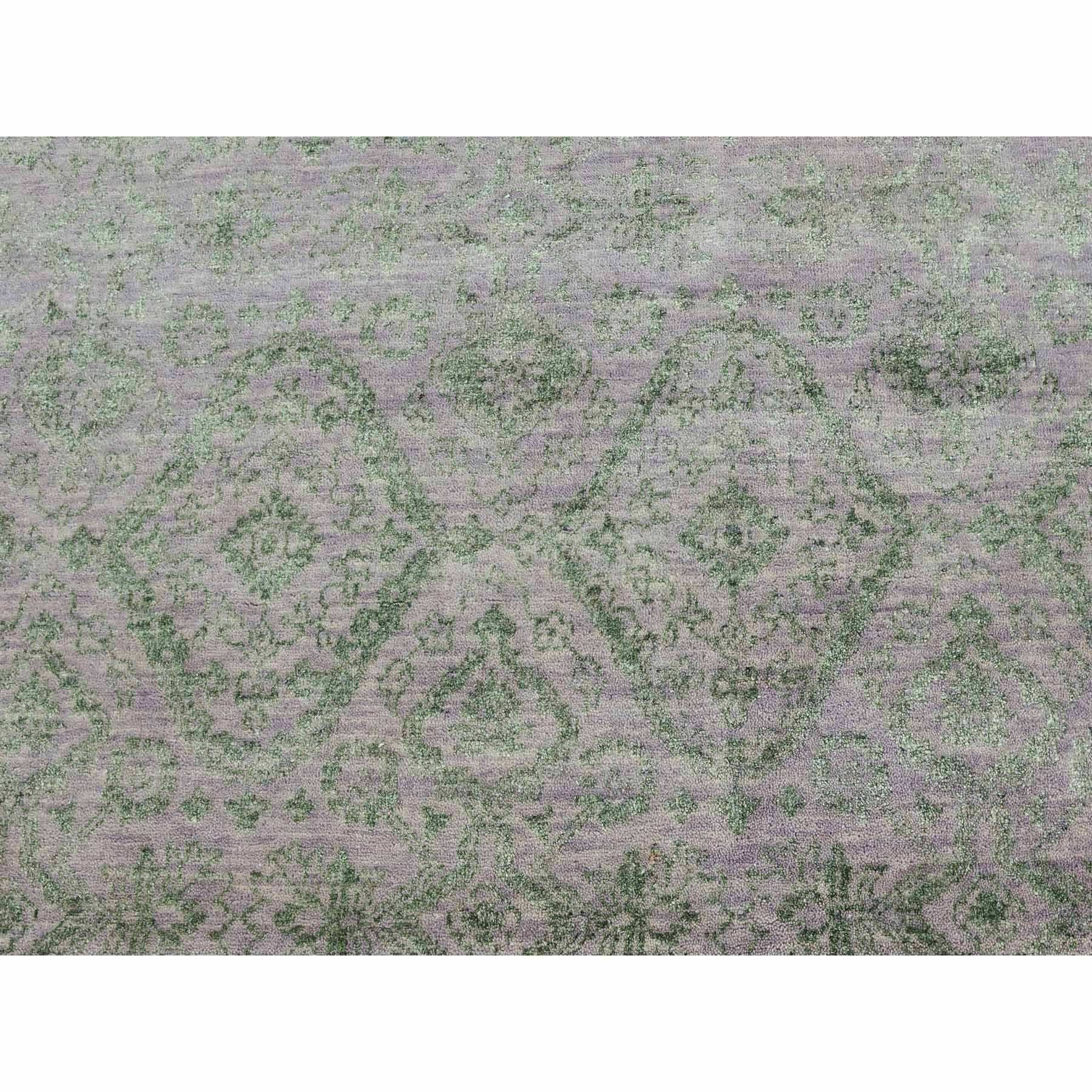 9'x11'10" Gray with Mix of Green, Transitional Agra Design with Repetitive Rosset Pattern, Wool and Silk Hand Woven, Oriental Rug 