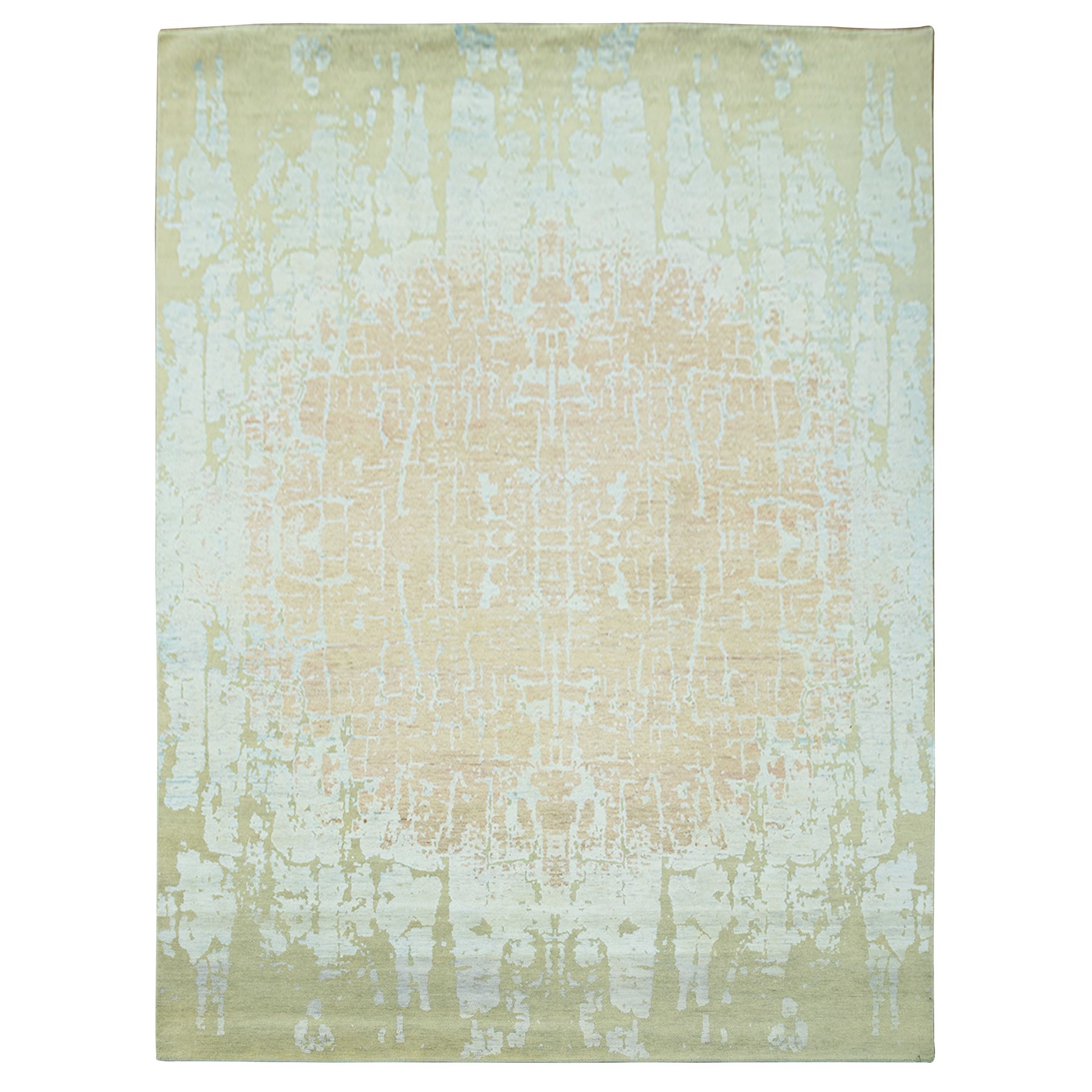 9'x11'8" Tan Color, Modern Abstract Large Center Design Tone On Tone, Wool and Silk Hand Woven, Oriental Rug 