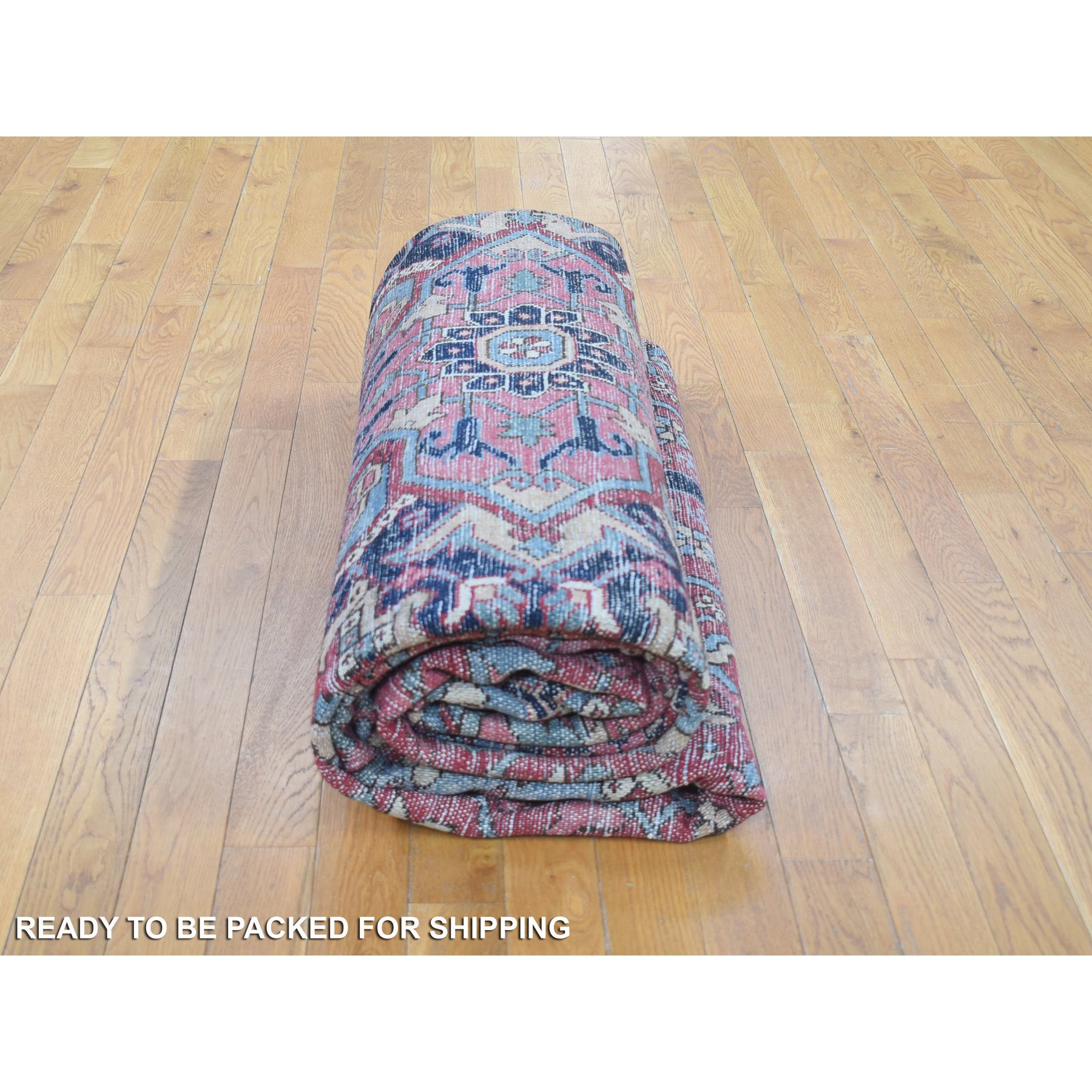 10'x12'8" Tomato Red, Antique Persian Heriz, Full Pile Pure Wool Evenly Wear Mint Condition, Hand Woven Oriental Rug 