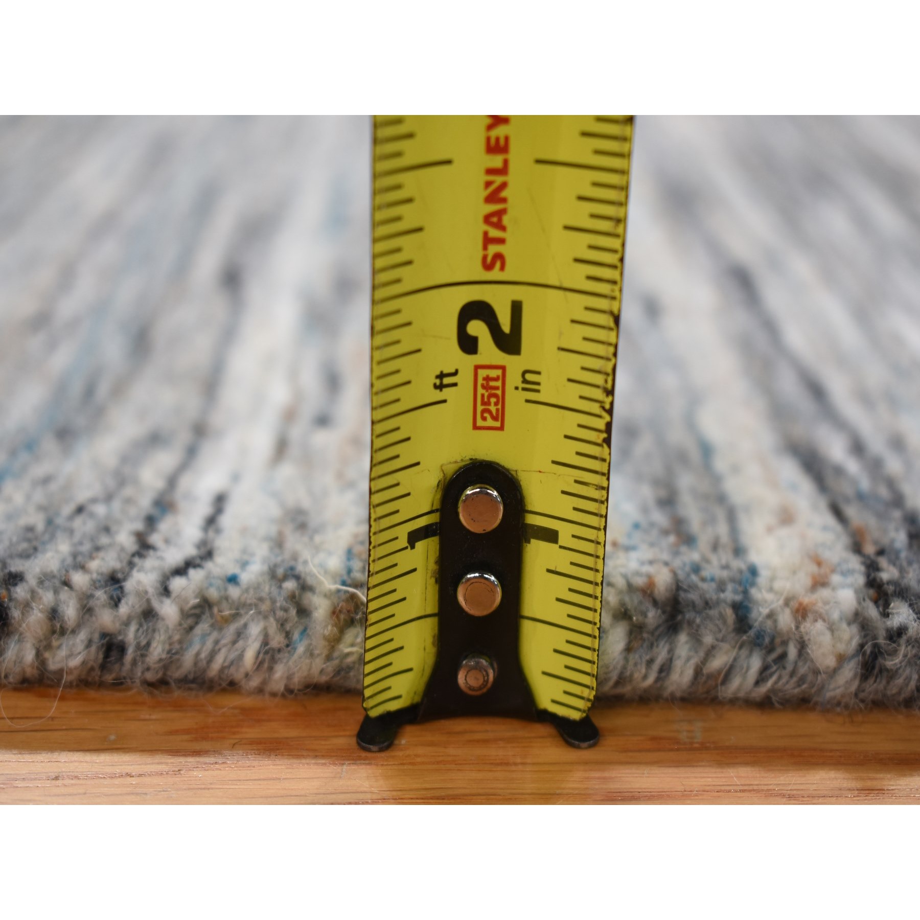 2'1"x2'1" Taupe, Hand Loomed, 100% Wool, Textured, Modern Stripe Design, Mat Oriental Rug 