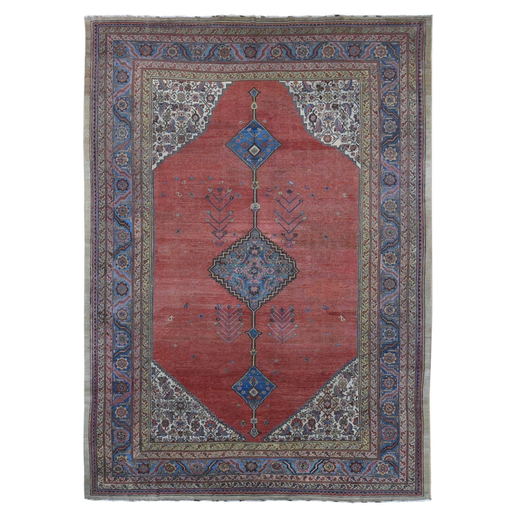 10'9"x15'9" Terracotta Red, Antique Persian Bakshaish Encored Medallion Design with Camel Hair, Hand Woven, Even Wear, Clean, Sides and Ends Professionally Secured, Oversized Oriental Rug 