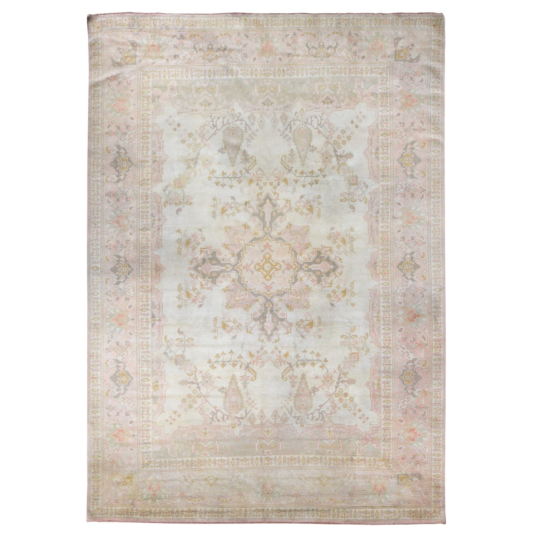 11'x16' Cream Color, Antique Turkish Oushak with Soft Pastel Colors, Clean, Nice Soft Pile Throughout, Sides and Edges Professionally Secured, Hand Woven, Pure Wool Oversized Oriental Rug 