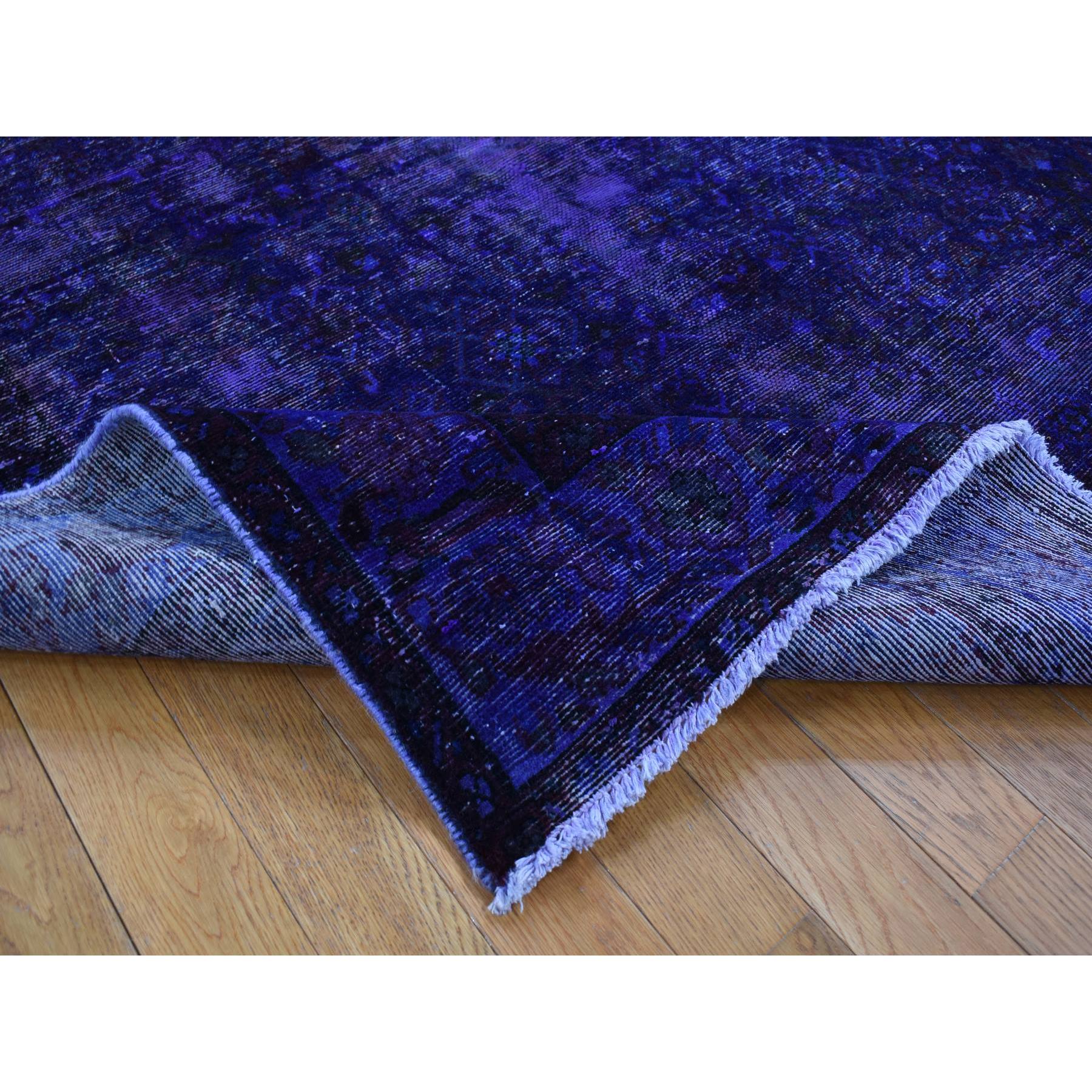 5'8"x10' Prince Charming Purple, Hand Made, Pure Wool, Overdyed Persian Hamadan, Wide Runner, Oriental Rug 